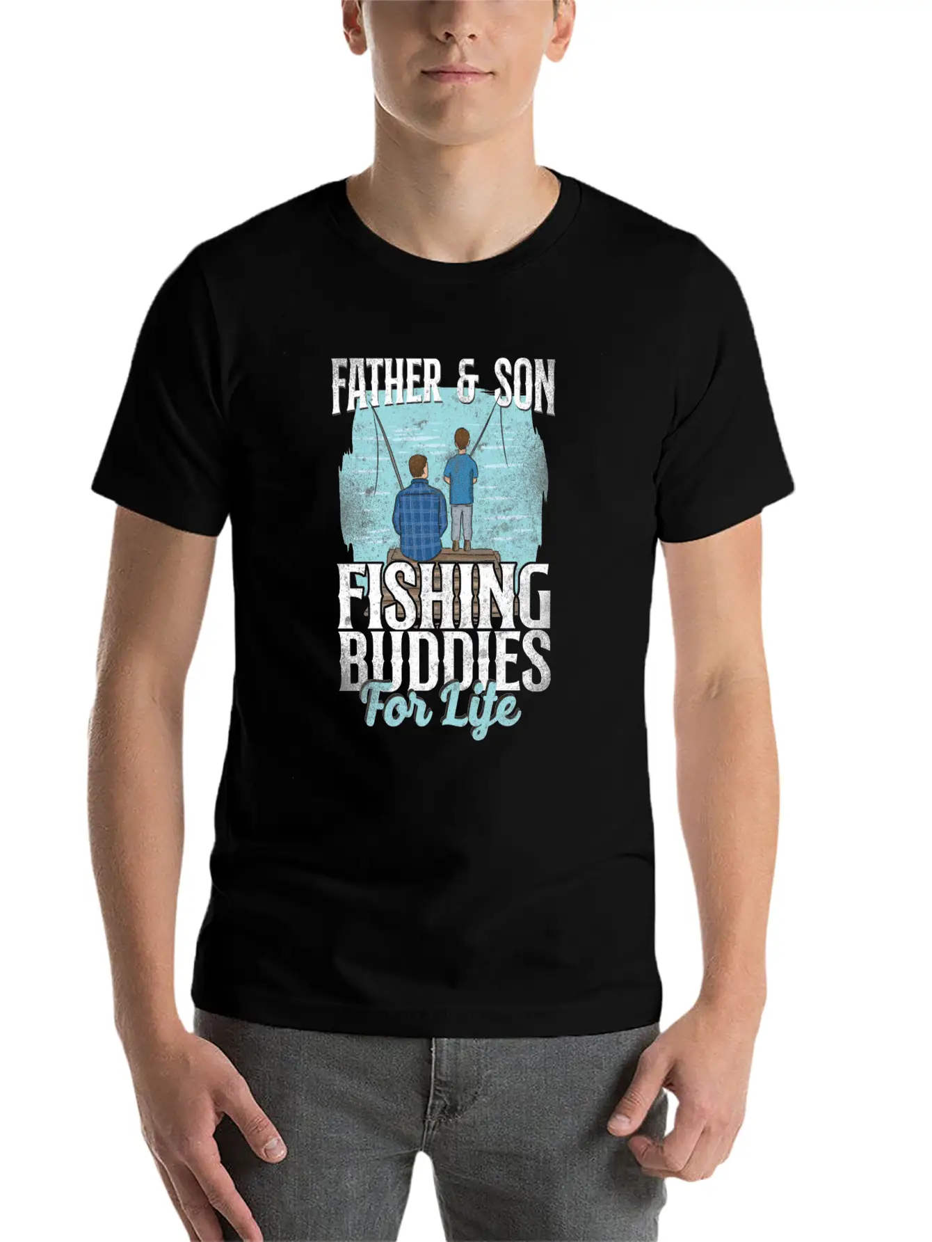 Fishing Buddies Dad Father Son Stylish Everyday T-Shirt – Unisex Basic Cotton Tee