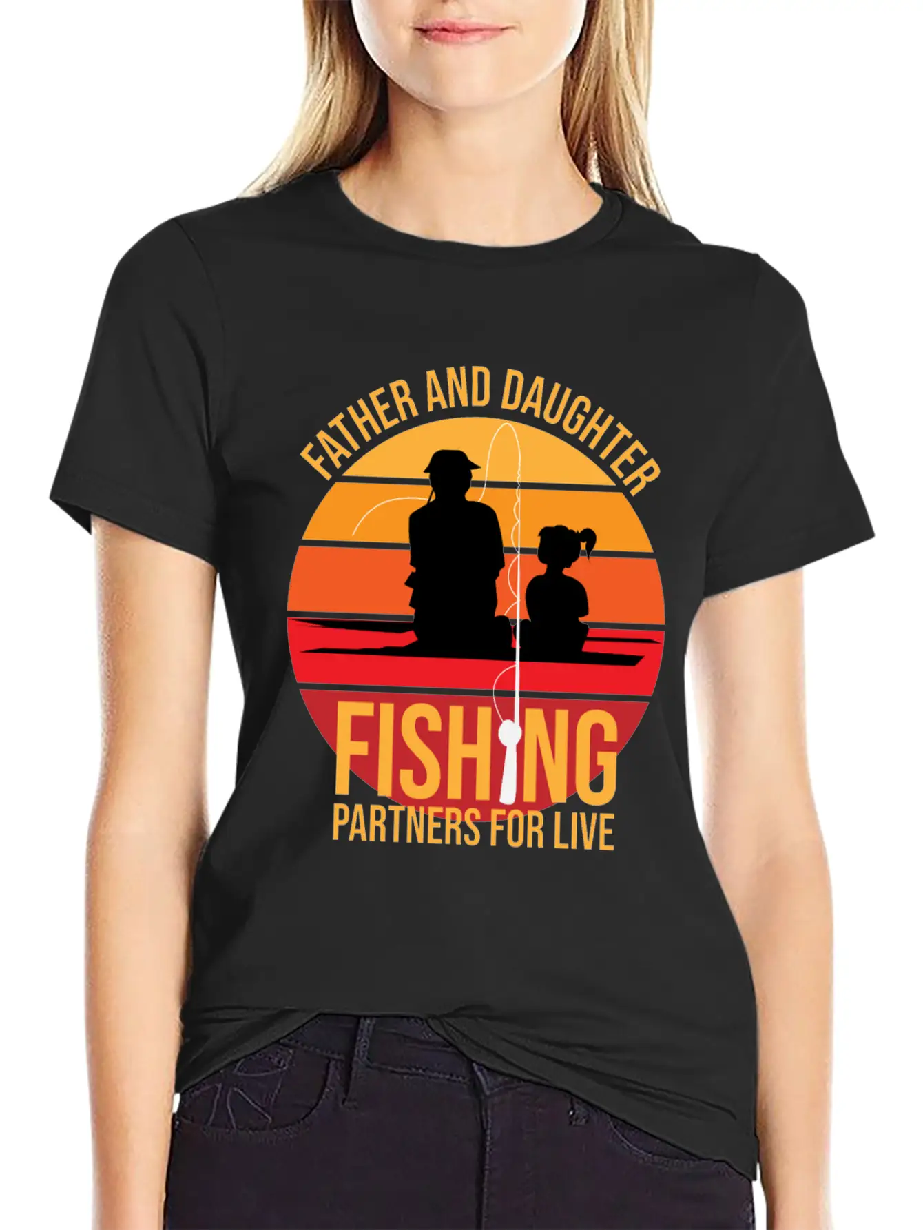 Fishing Father And Daughter Fishing Partners For L Unisex Short Sleeve Soft Cotton T-Shirt – Casual Everyday Wear