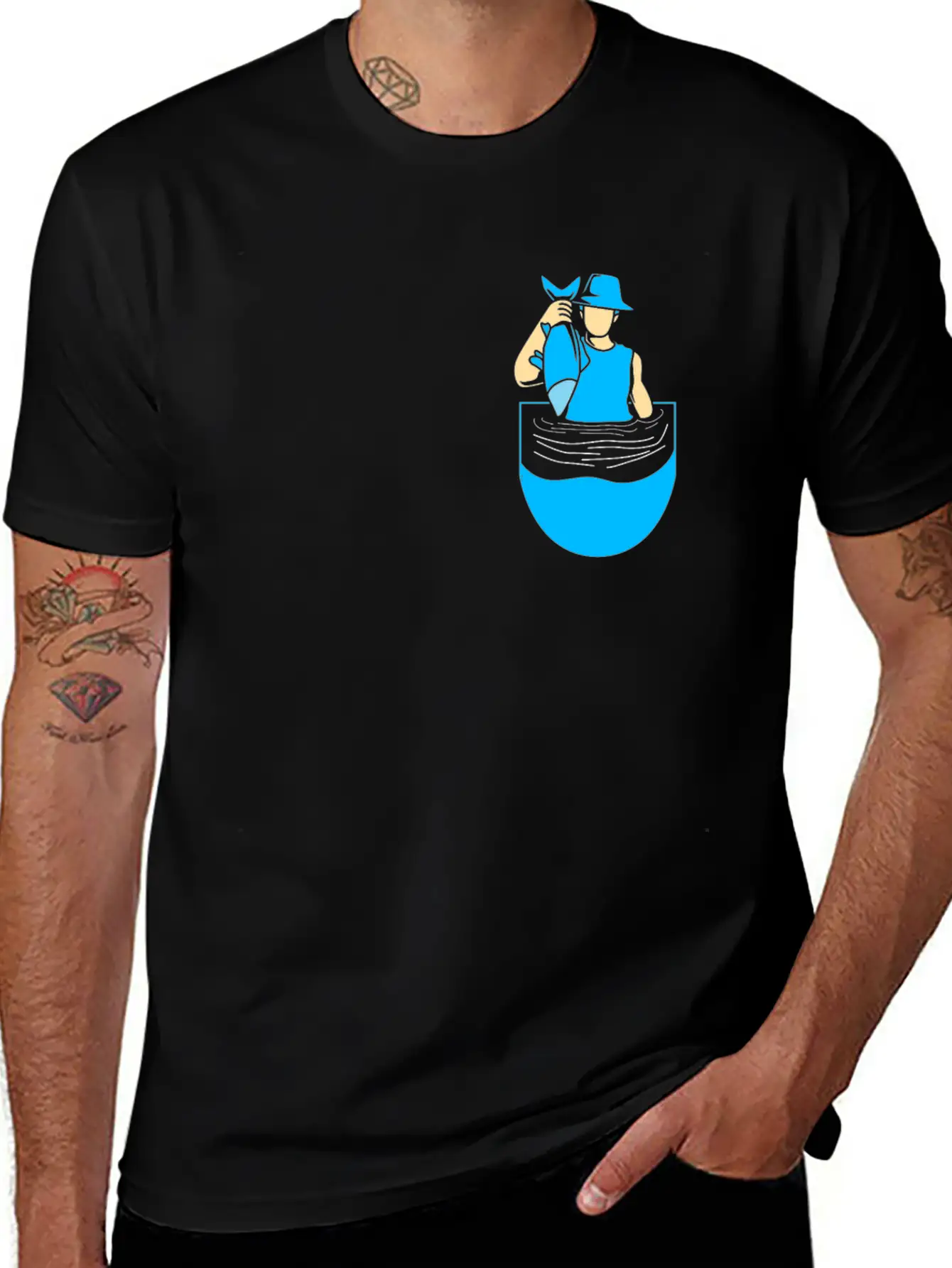 Fishing Funny Pocket Fisherman Fishing Lovers Fish Stylish Everyday T-Shirt – Unisex Basic Cotton Tee
