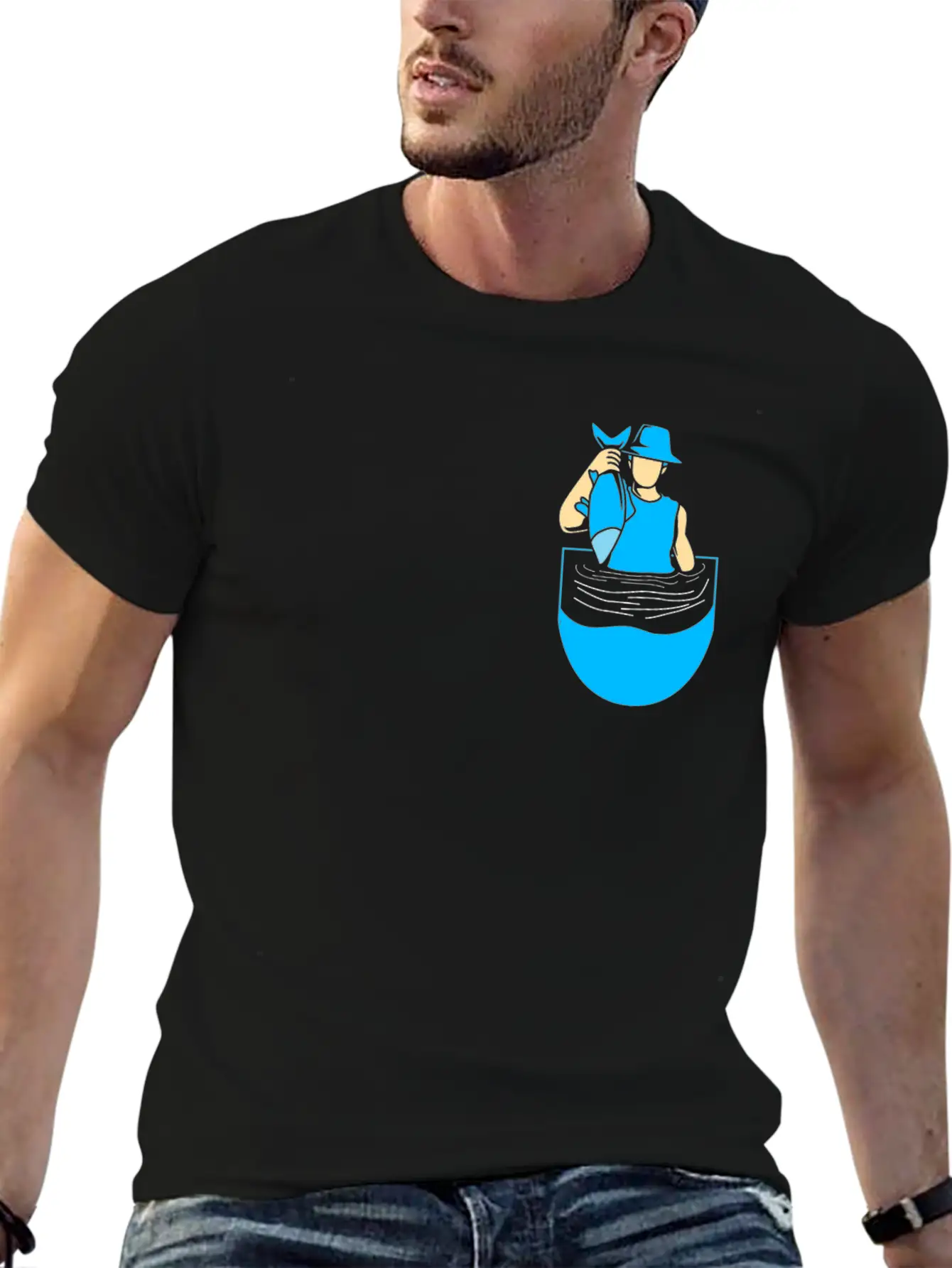 Fishing Funny Pocket Fisherman Fishing Lovers Fish Stylish Everyday T-Shirt – Unisex Basic Cotton Tee