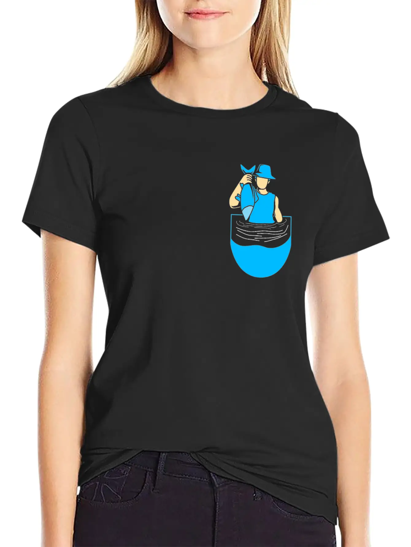 Fishing Funny Pocket Fisherman Fishing Lovers Fish Stylish Everyday T-Shirt – Unisex Basic Cotton Tee