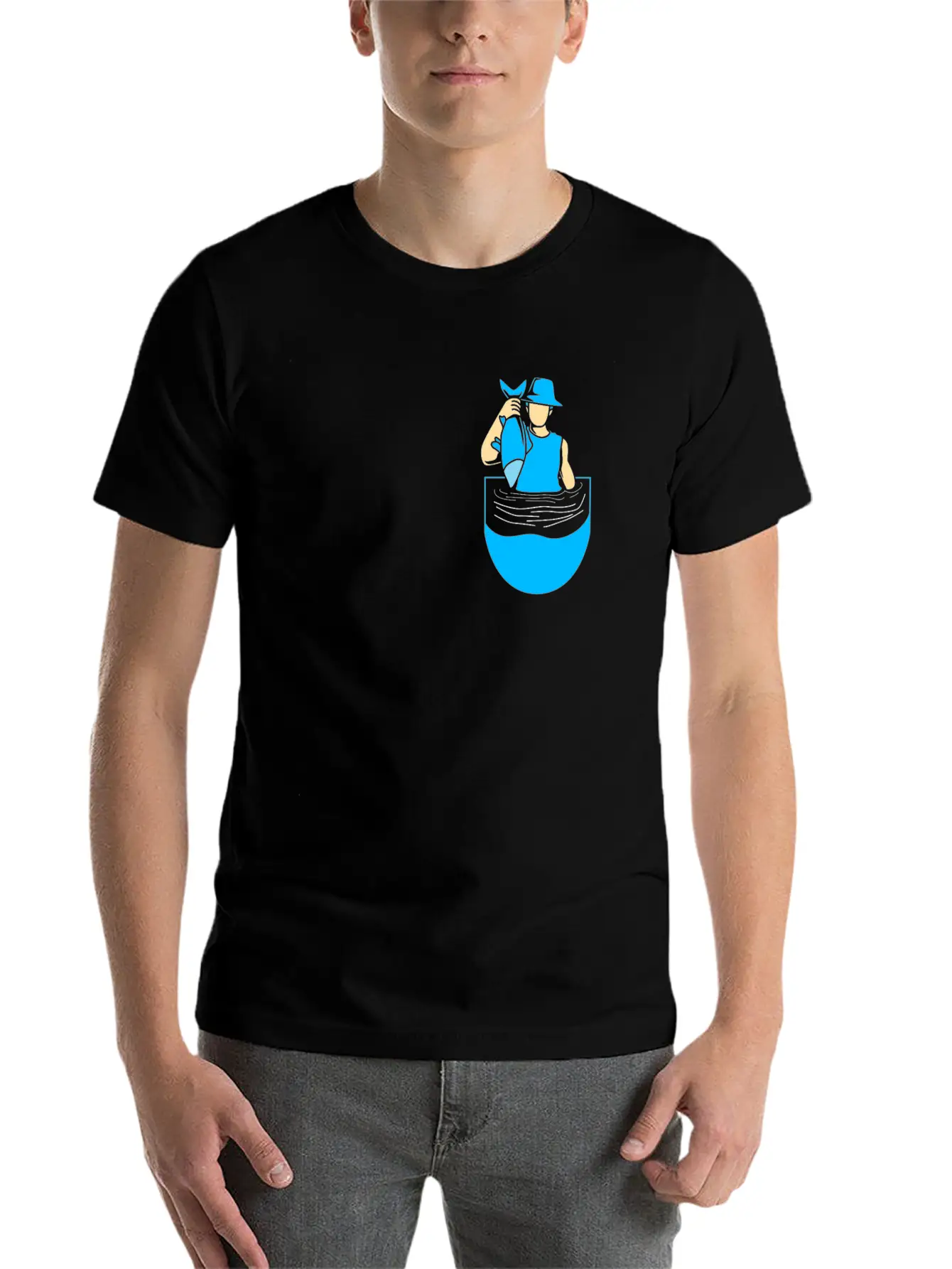 Fishing Funny Pocket Fisherman Fishing Lovers Fish Stylish Everyday T-Shirt – Unisex Basic Cotton Tee