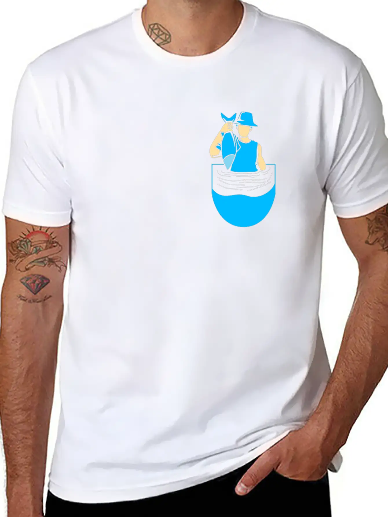 Fishing Funny Pocket Fisherman Fishing Lovers Fish Stylish Everyday T-Shirt – Unisex Basic Cotton Tee