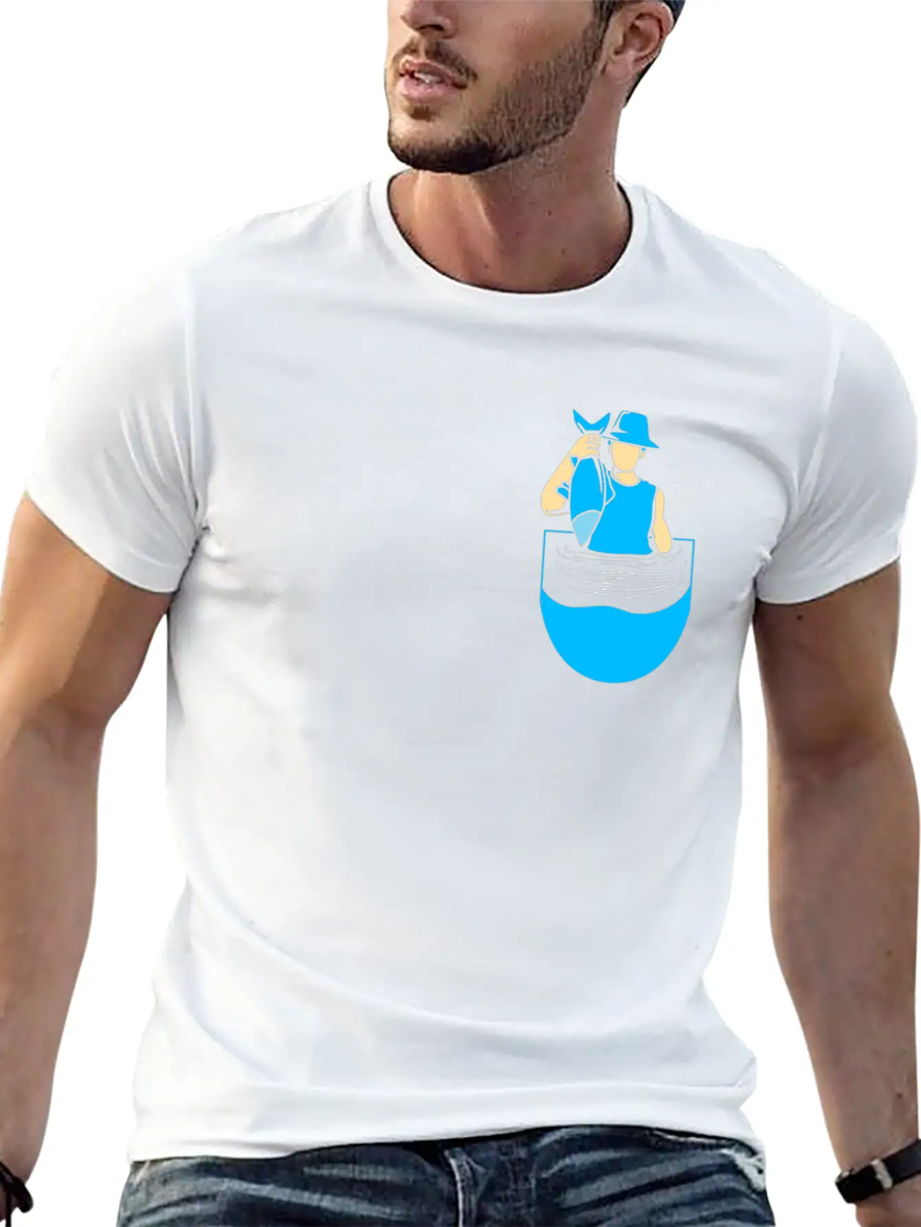 Fishing Funny Pocket Fisherman Fishing Lovers Fish Stylish Everyday T-Shirt – Unisex Basic Cotton Tee
