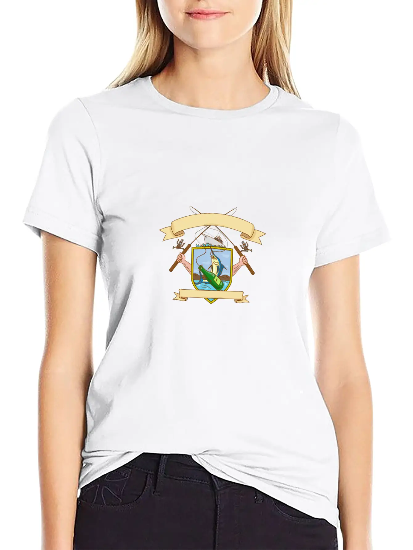 Fishing Rod Reel Hooking Blue Marlin Ribbon Coat O Stylish Everyday T-Shirt – Unisex Basic Cotton Tee