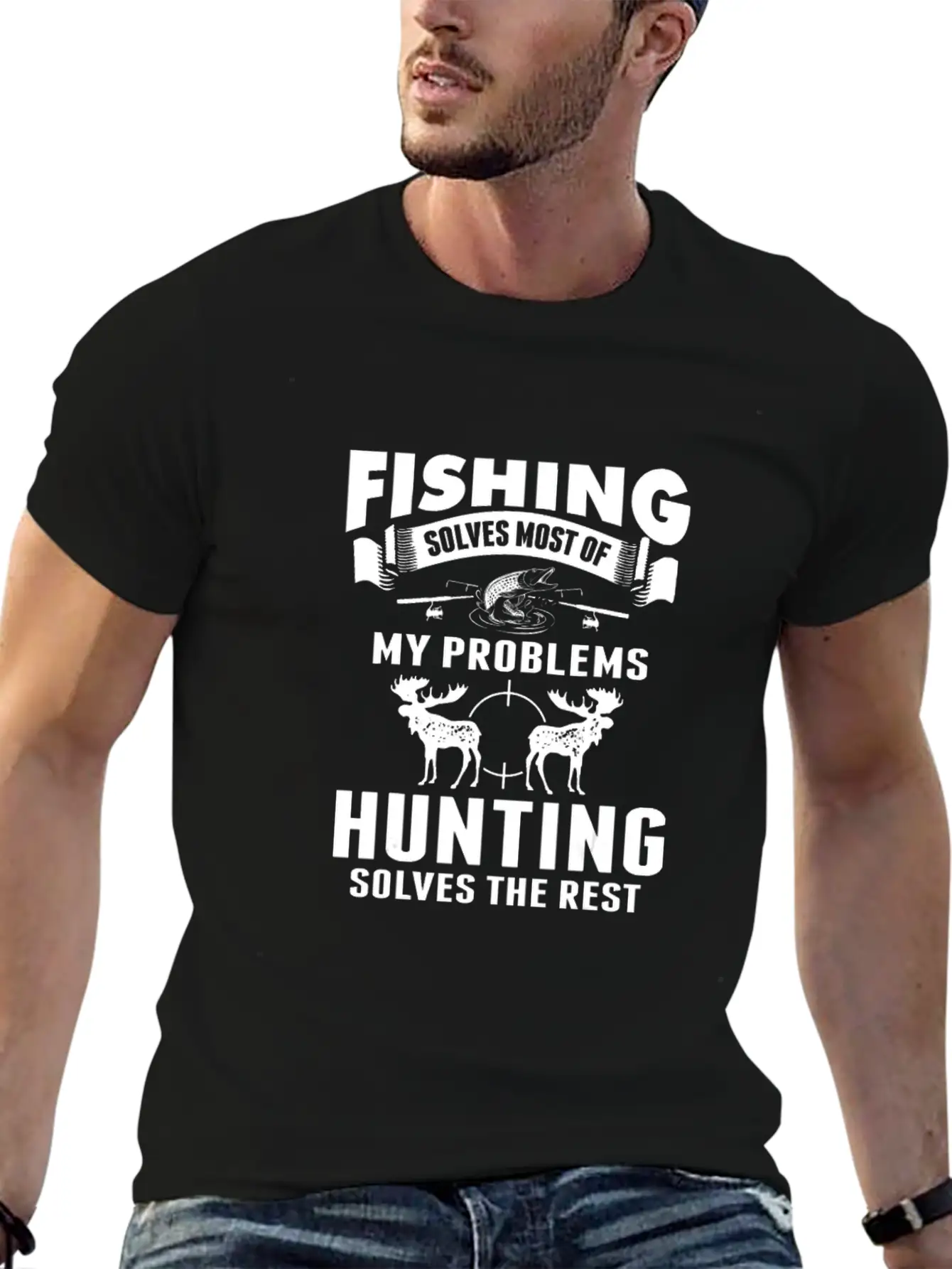 Fishing Solves Most Of My Problems Hunting The Timeless Short Sleeve Tee – Comfy And Minimalist Design