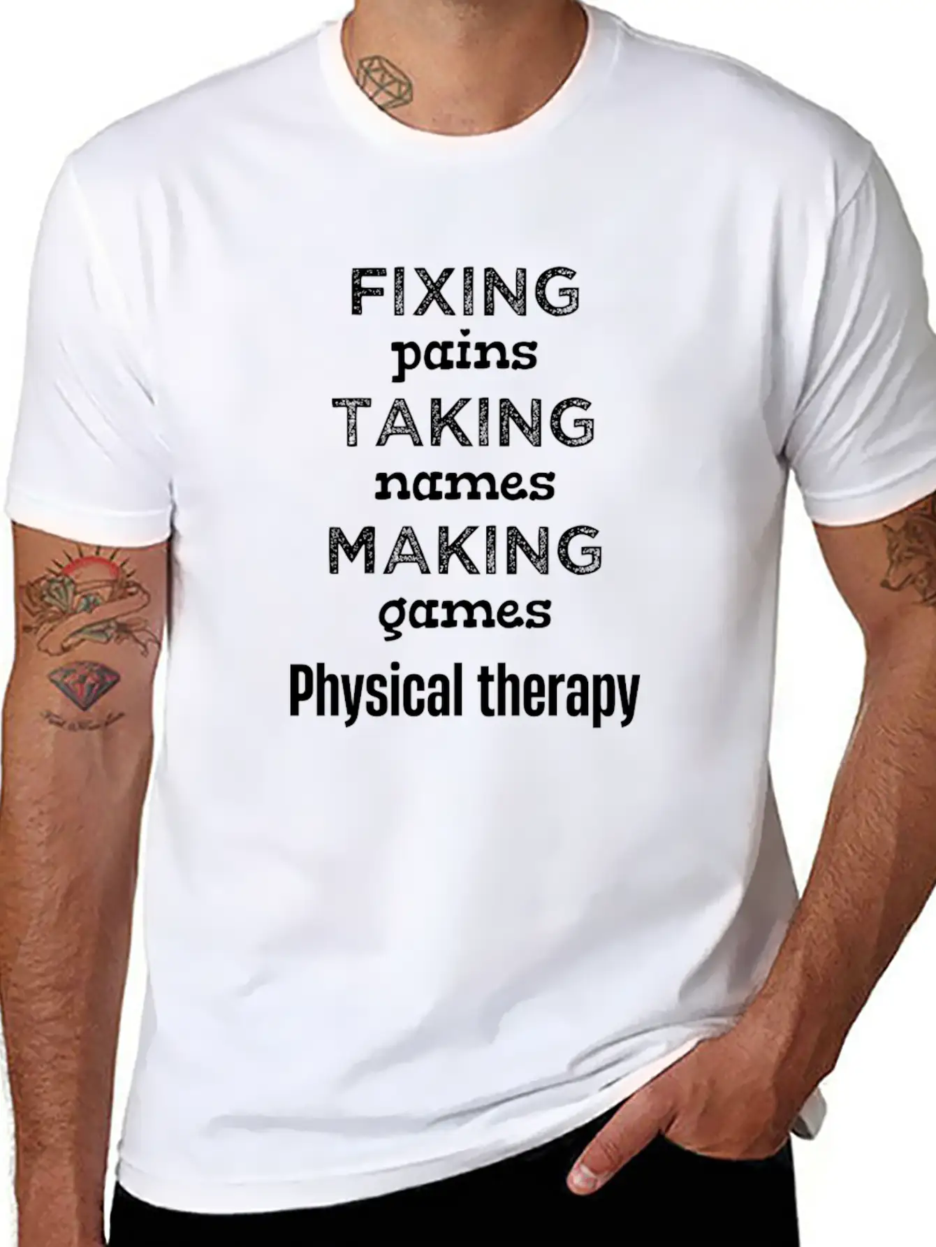 Fixin' Pains Taking Names Funny Physical Comfortable Minimalist Graphic Tee – Summer Style Essential