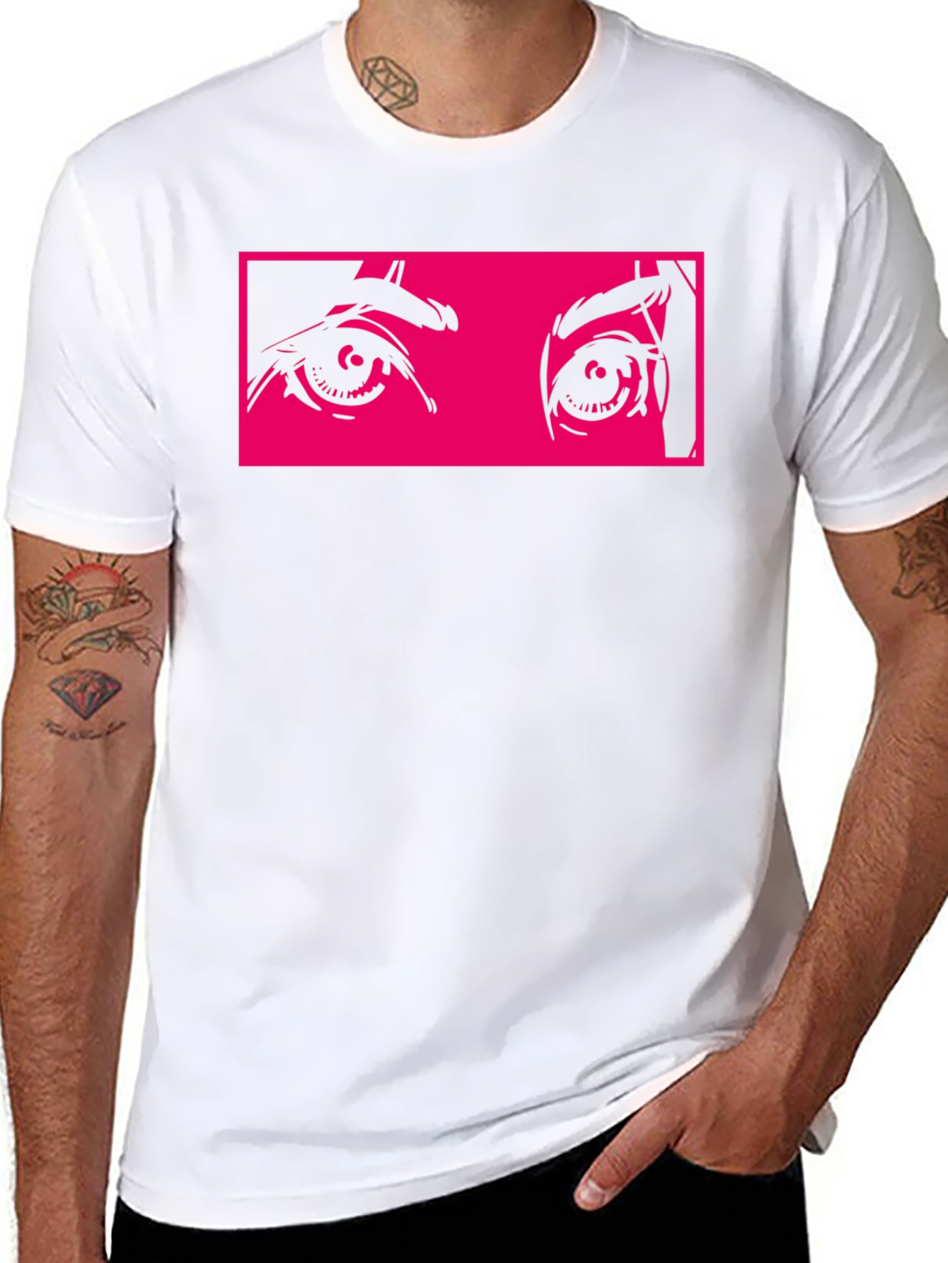 Anime Eyes Graphic Tee - Black Cotton T-Shirt