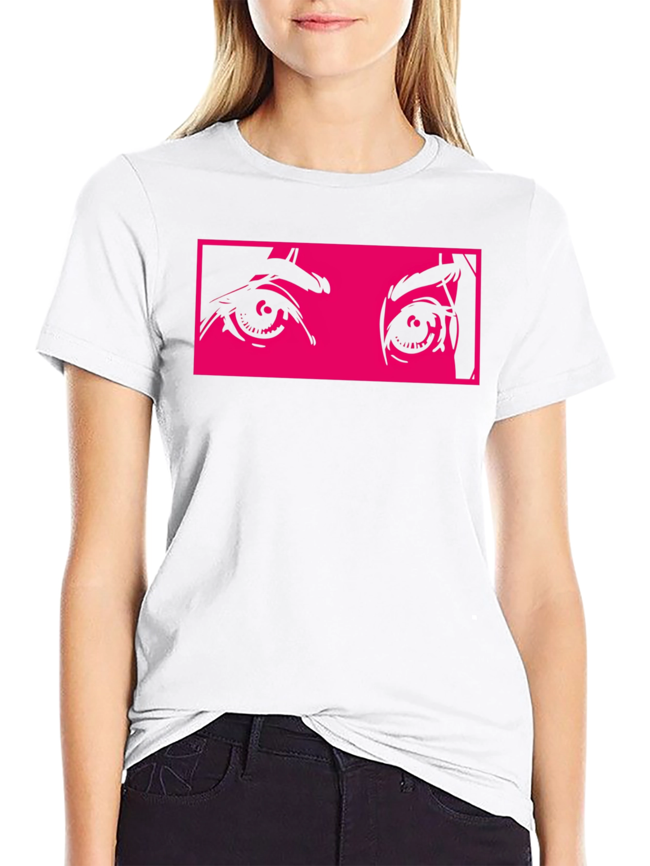 Anime Eyes Graphic Tee - Black Cotton T-Shirt