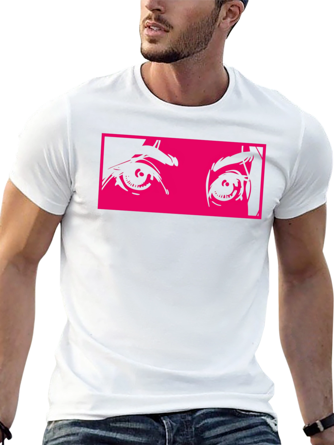 Anime Eyes Graphic Tee - Black Cotton T-Shirt