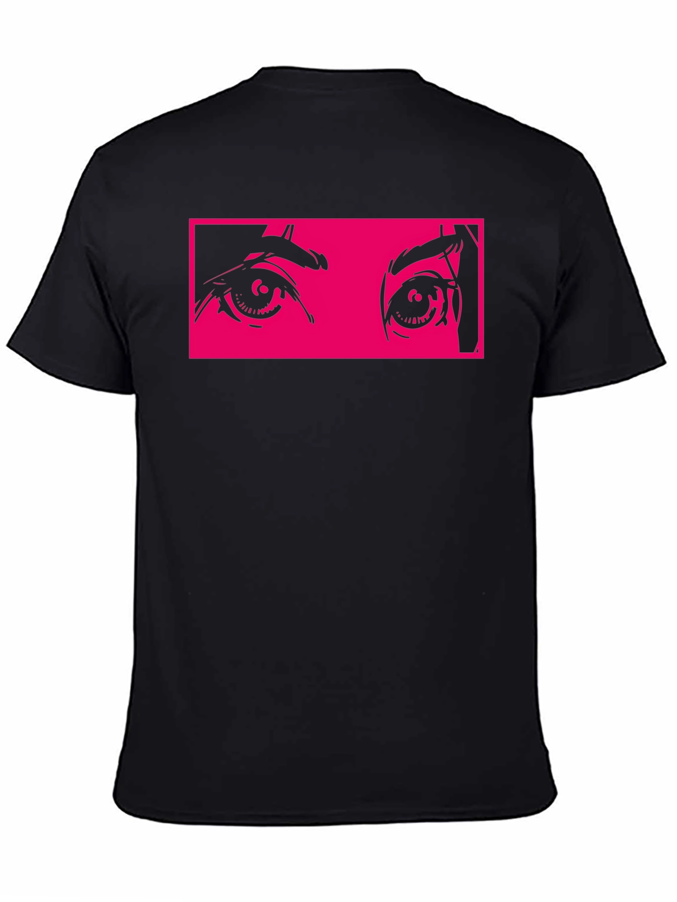 Anime Eyes Graphic Tee - Black Cotton T-Shirt