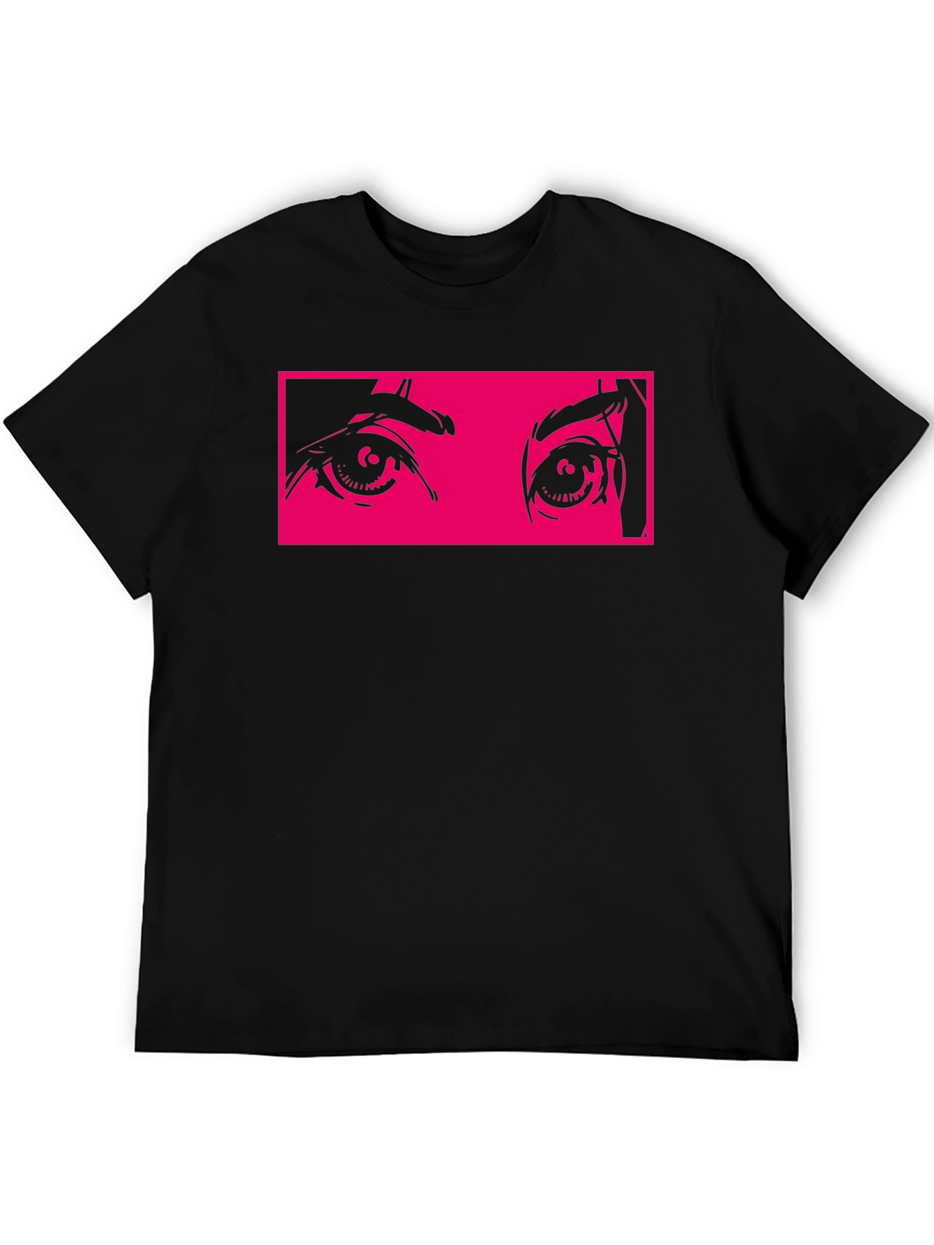 Anime Eyes Graphic Tee - Black Cotton T-Shirt