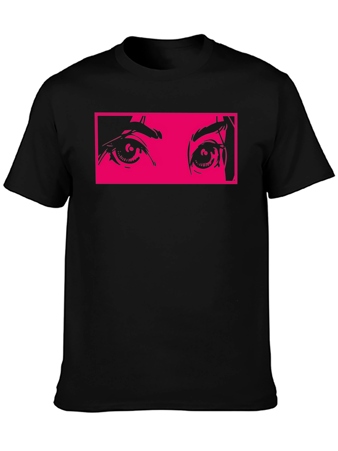 Anime Eyes Graphic Tee - Black Cotton T-Shirt