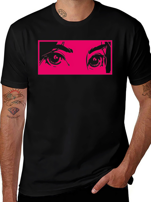 Anime Eyes Graphic Tee - Black Cotton T-Shirt