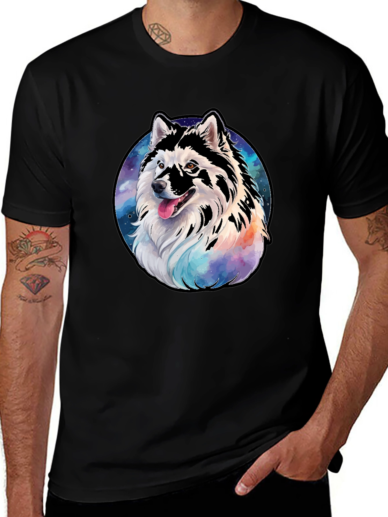 Husky Dog Galaxy T-Shirt - Mens Black Tee