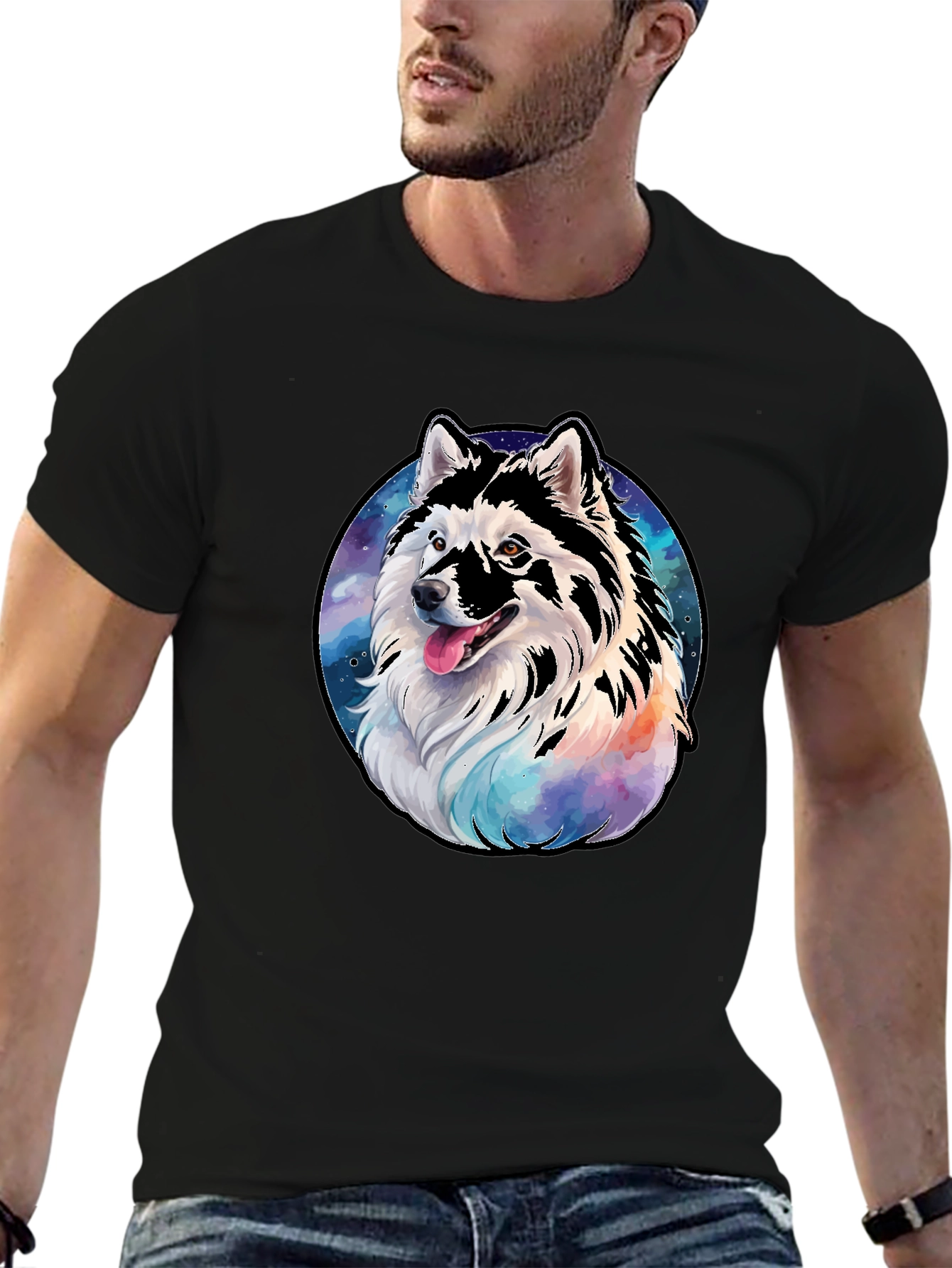 Husky Dog Galaxy T-Shirt - Mens Black Tee