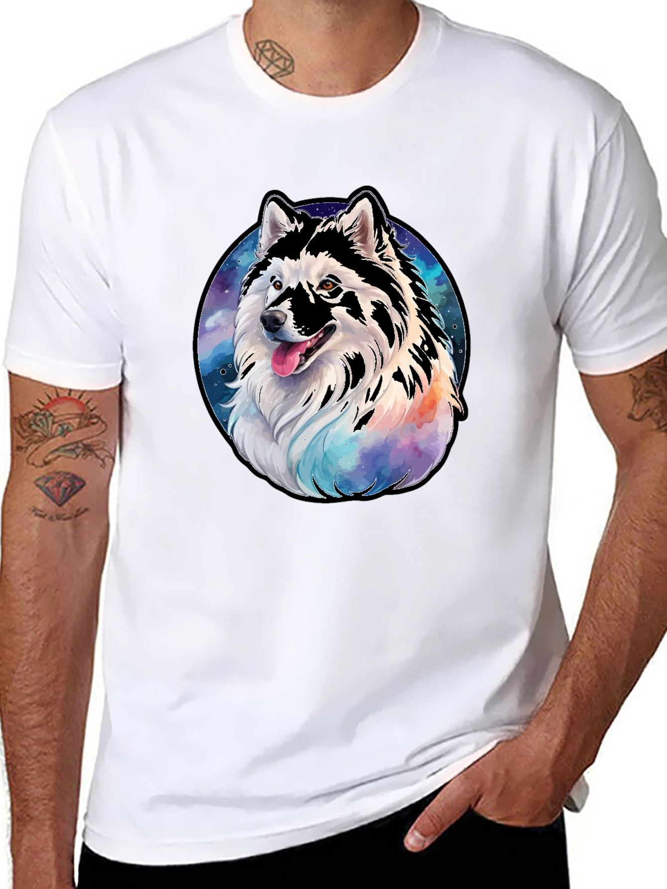 Husky Dog Galaxy T-Shirt - Mens Black Tee