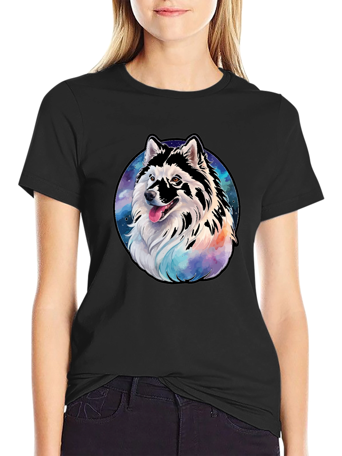 Husky Dog Galaxy T-Shirt - Mens Black Tee