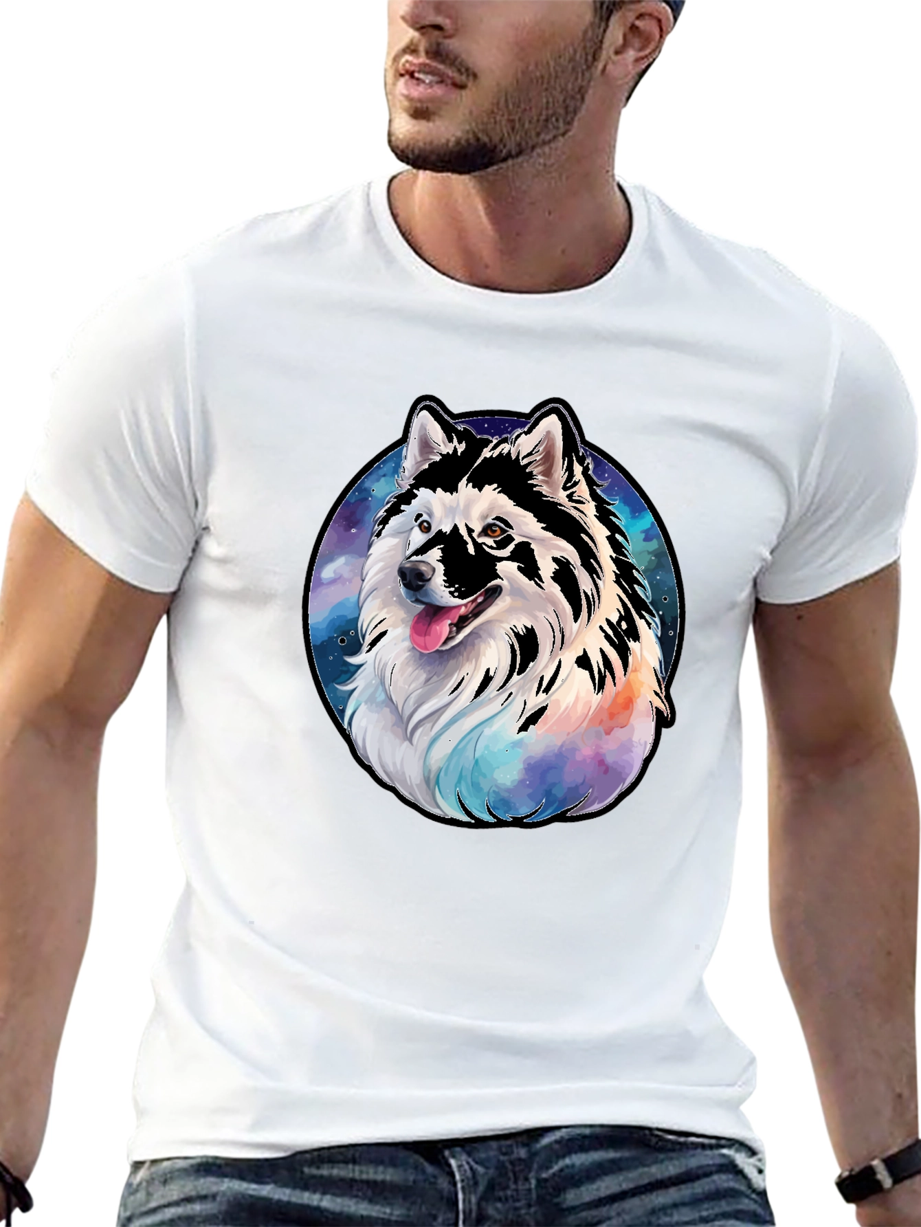 Husky Dog Galaxy T-Shirt - Mens Black Tee