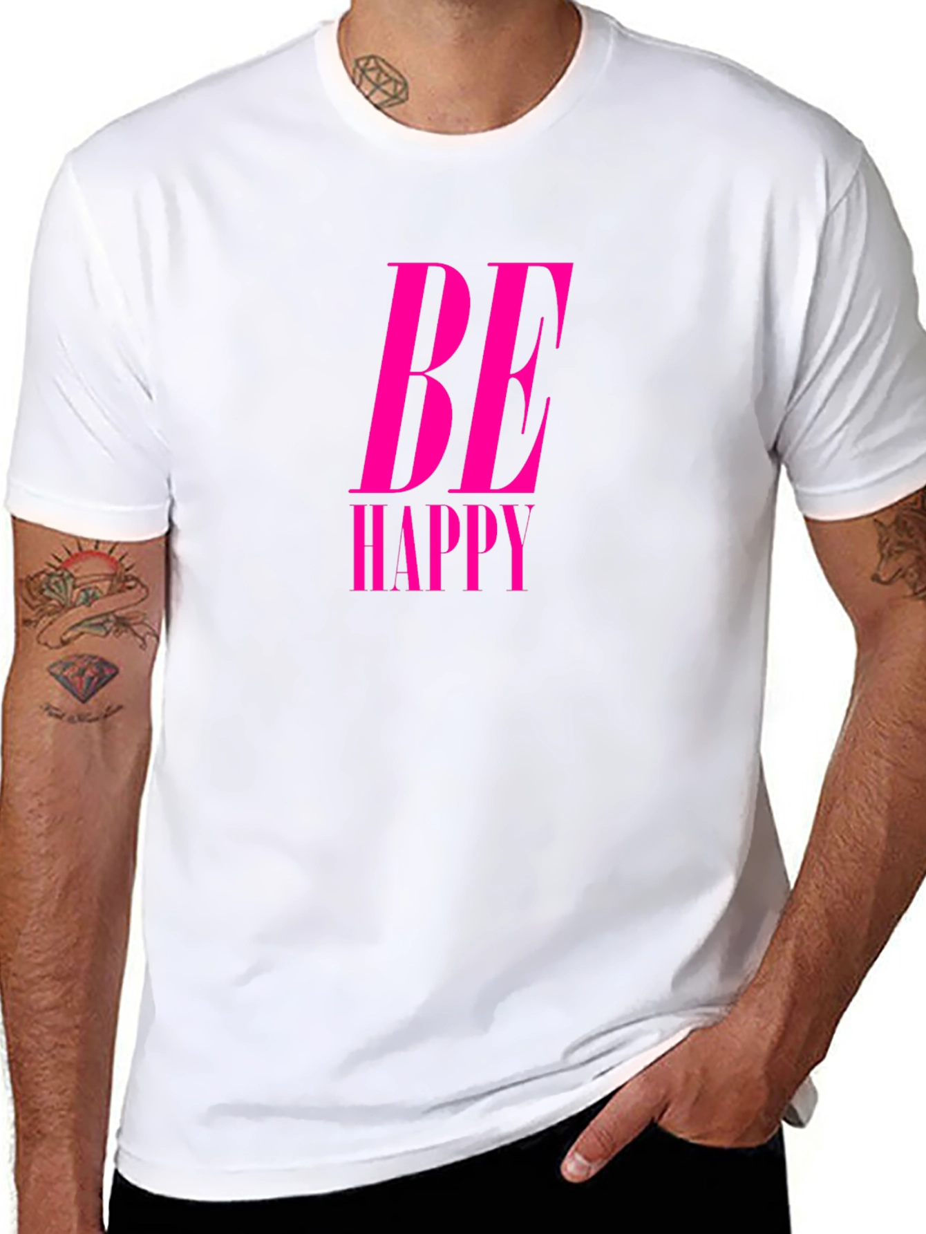 Be Happy Pink Graphic Black Tee