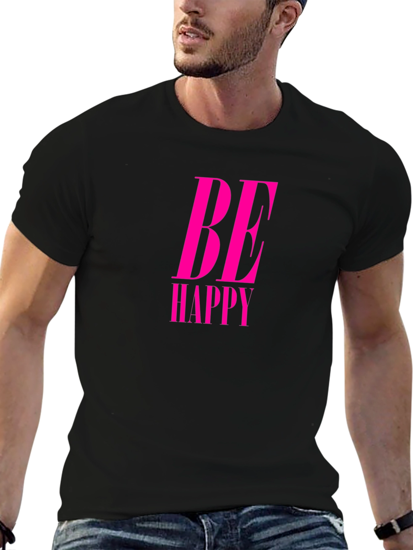 Be Happy Pink Graphic Black Tee