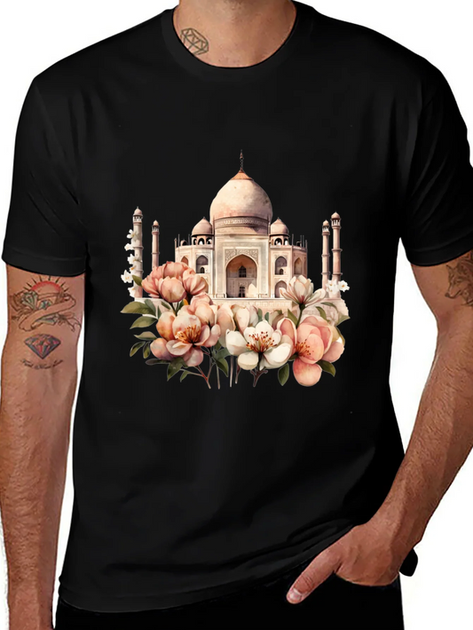Taj Mahal Floral Graphic Tee - Black T-Shirt
