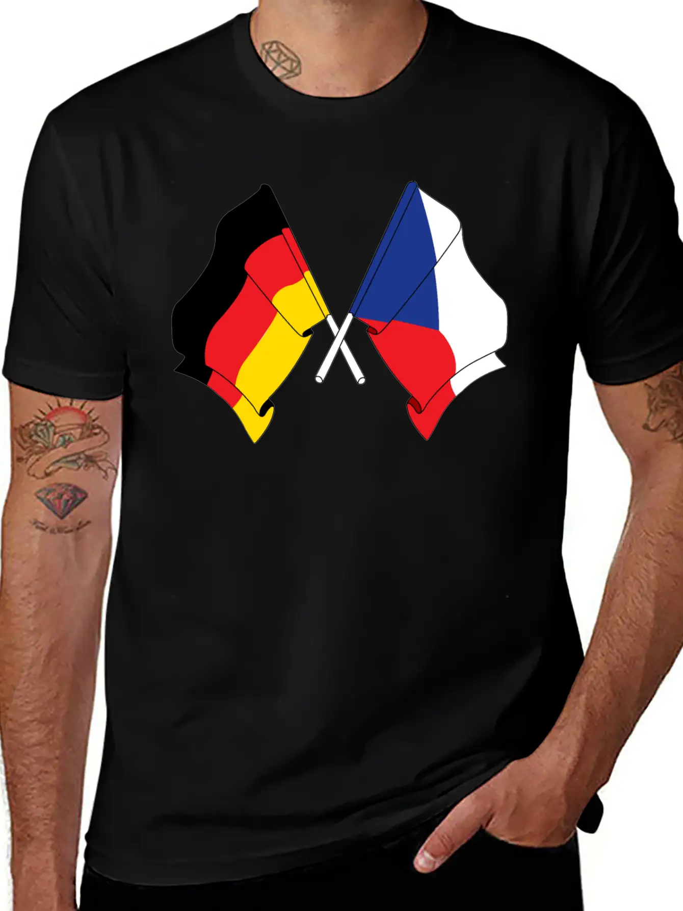 Flag Of Germany And Flag Of The Czech Republic Essential Unisex Summer Tee – Soft Cotton Casual Fit