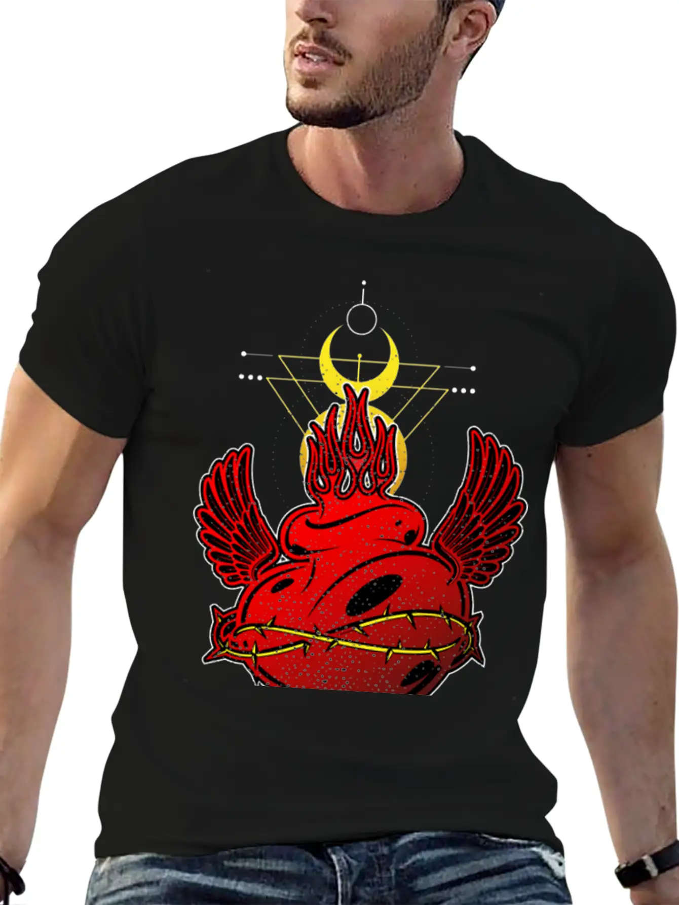 Flames Heart Tribal Tattoo Street Style Timeless Short Sleeve Tee – Comfy And Minimalist Design