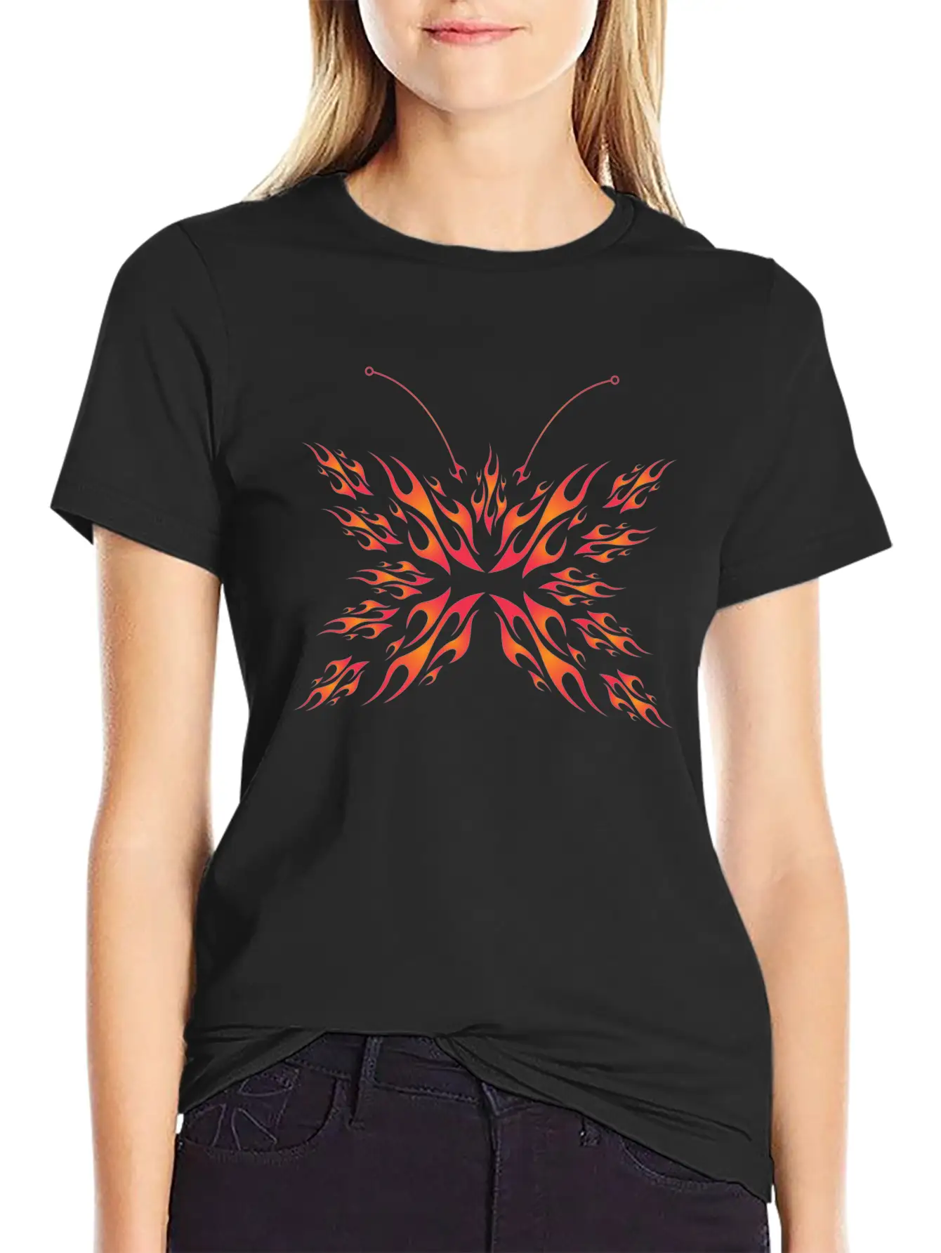 Flaming Butterfly Unisex Short Sleeve Soft Cotton T-Shirt – Casual Everyday Wear