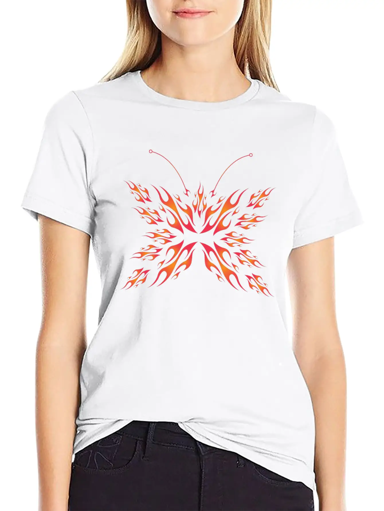 Flaming Butterfly Unisex Short Sleeve Soft Cotton T-Shirt – Casual Everyday Wear