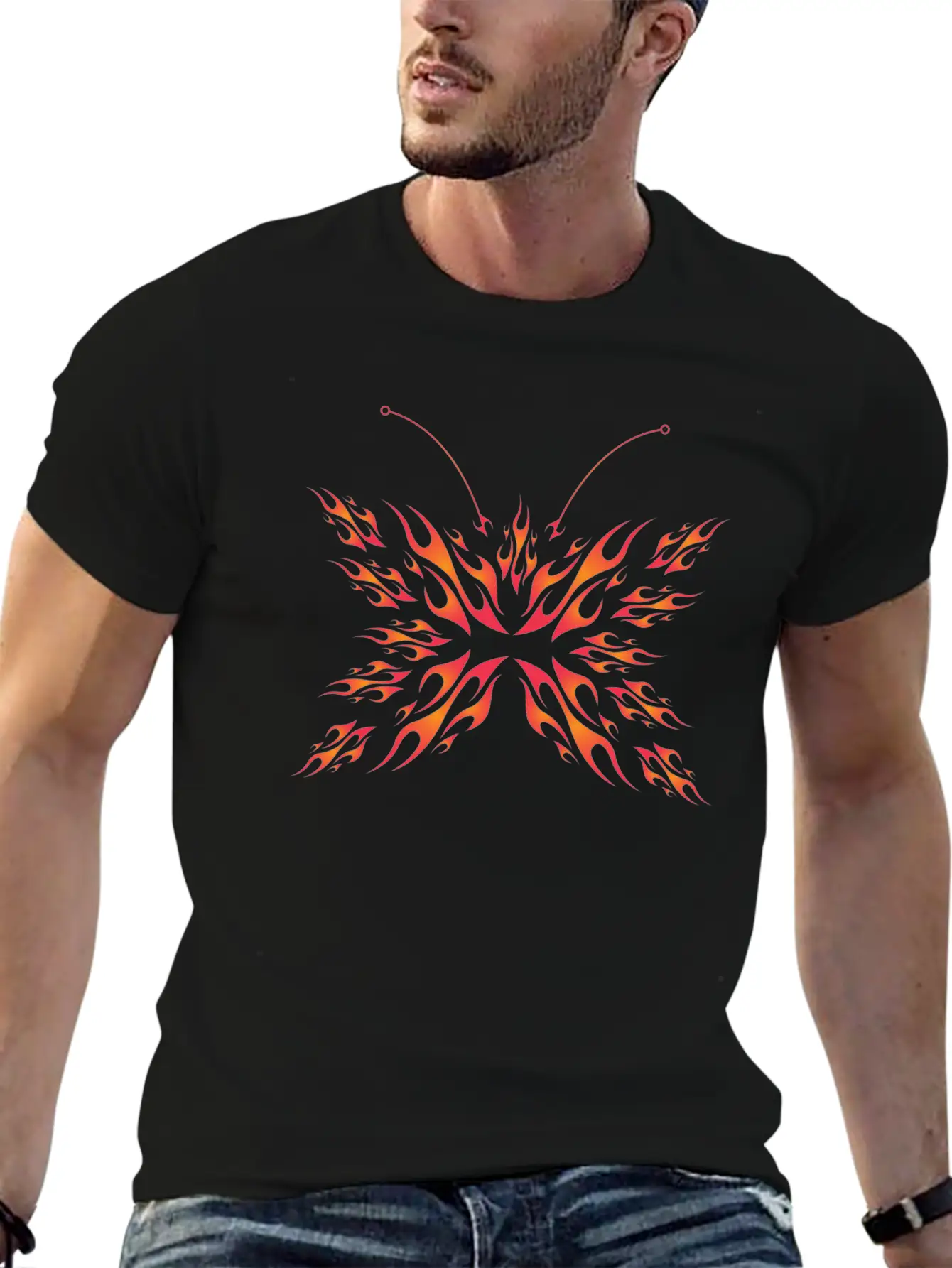 Flaming Butterfly Unisex Short Sleeve Soft Cotton T-Shirt – Casual Everyday Wear