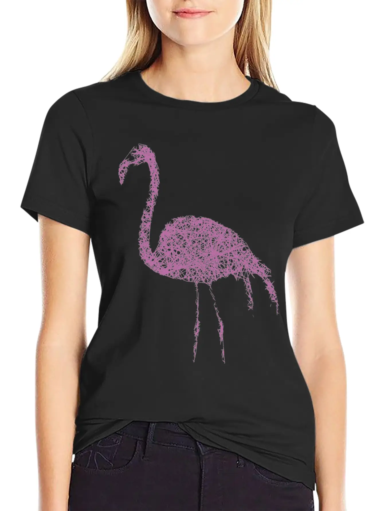 Flamingo Striche Unisex Short Sleeve Soft Cotton T-Shirt – Casual Everyday Wear