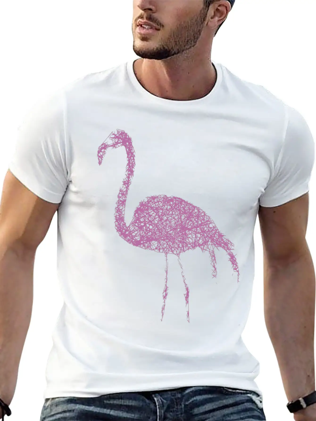 Flamingo Striche Unisex Short Sleeve Soft Cotton T-Shirt – Casual Everyday Wear