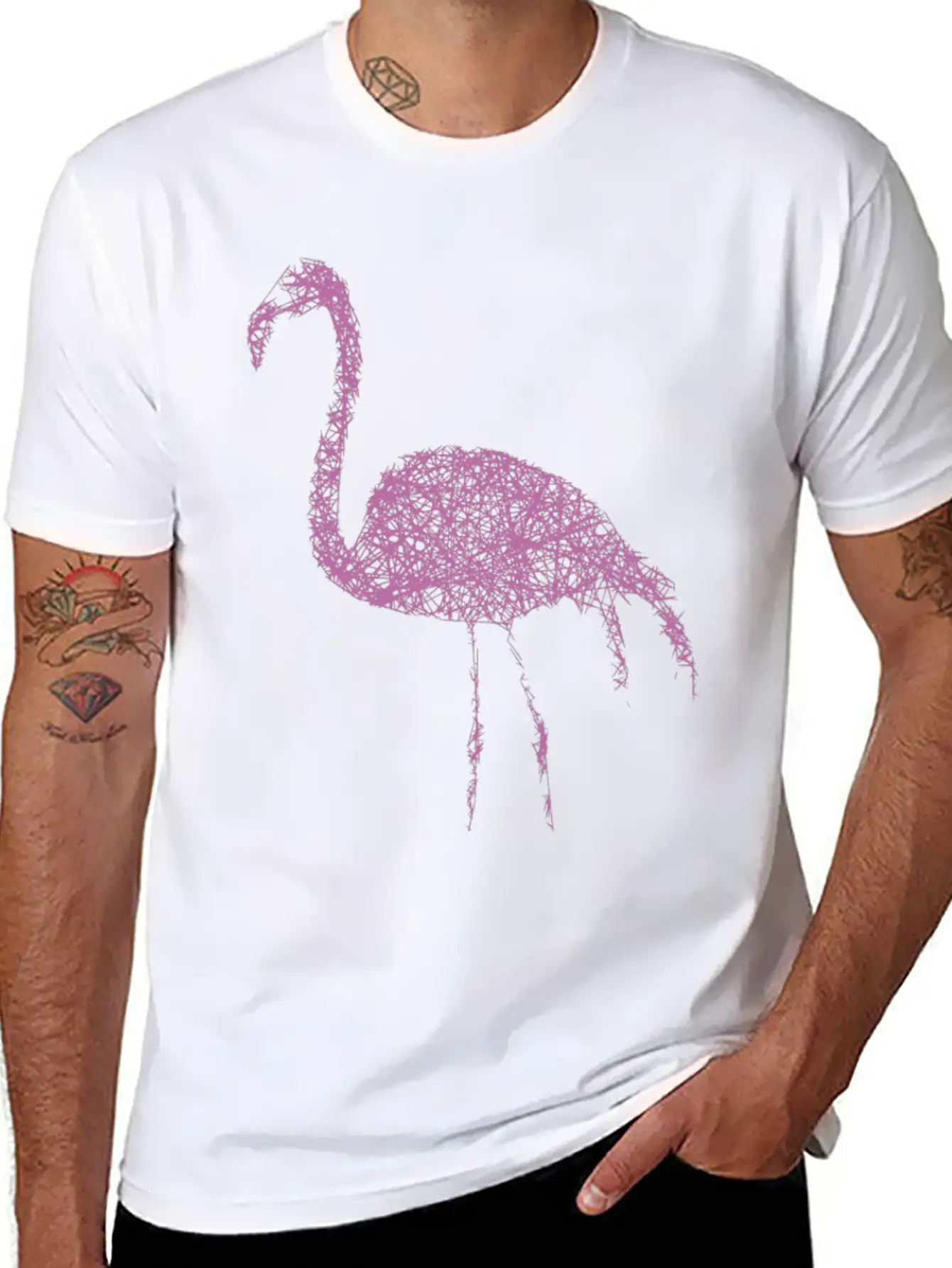 Flamingo Striche Unisex Short Sleeve Soft Cotton T-Shirt – Casual Everyday Wear