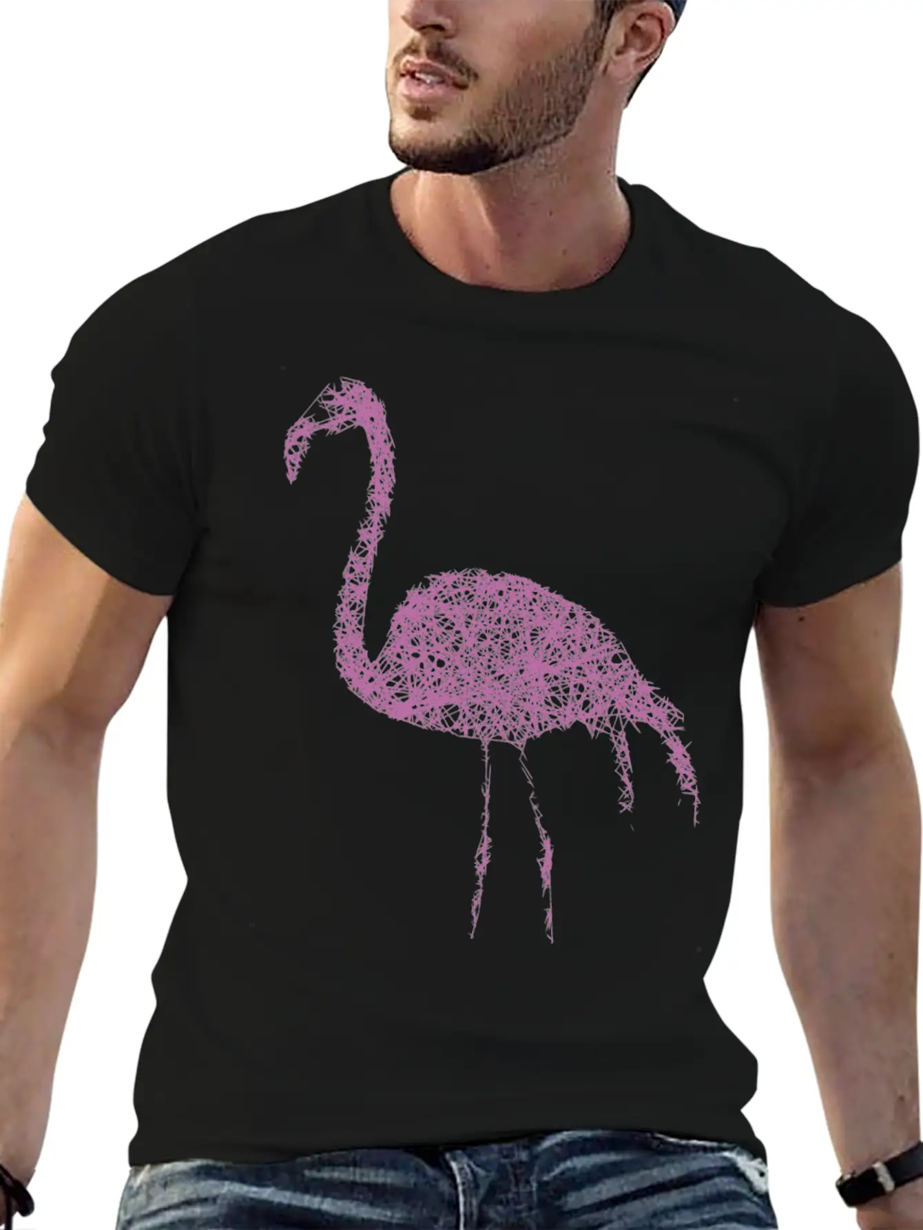 Flamingo Striche Unisex Short Sleeve Soft Cotton T-Shirt – Casual Everyday Wear