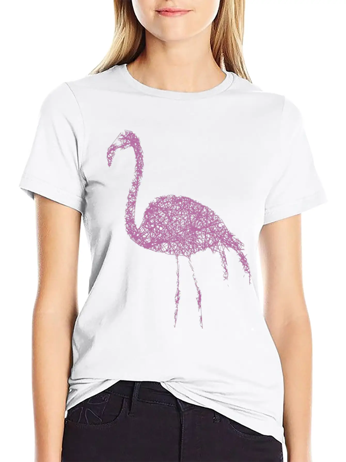 Flamingo Striche Unisex Short Sleeve Soft Cotton T-Shirt – Casual Everyday Wear