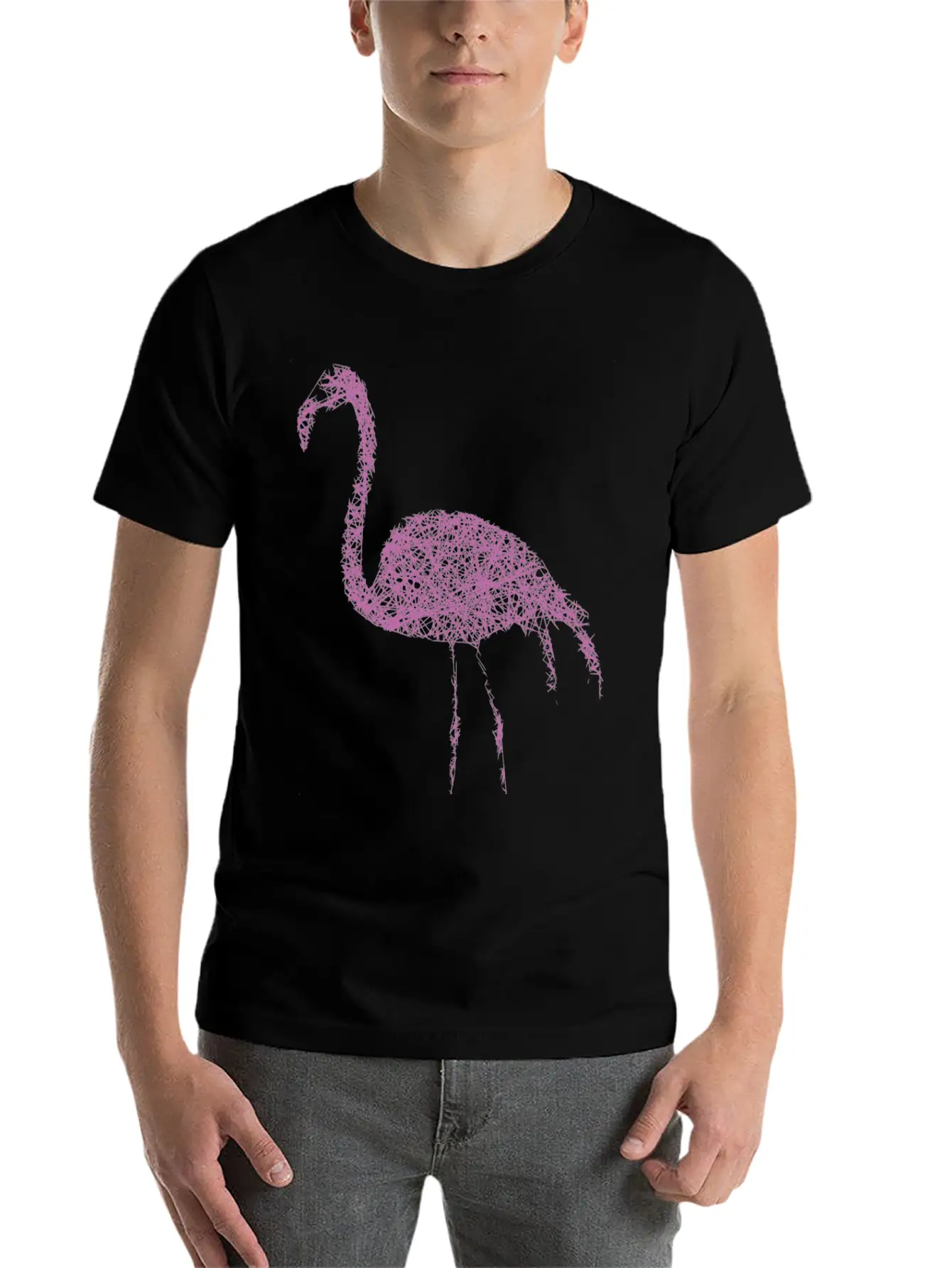 Flamingo Striche Unisex Short Sleeve Soft Cotton T-Shirt – Casual Everyday Wear