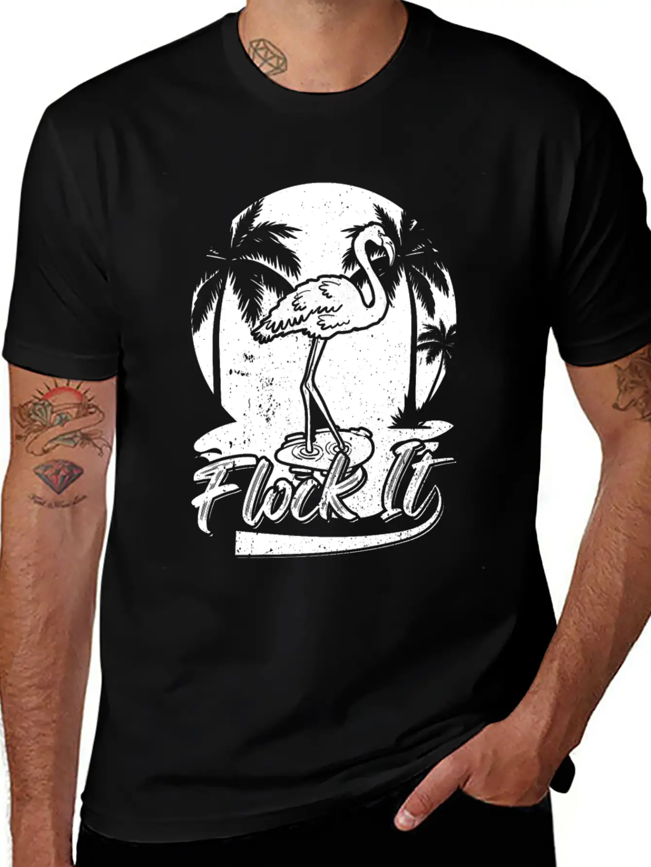 Flock It Flamingo Funny Flamingo Quotes Stylish Everyday T-Shirt – Unisex Basic Cotton Tee