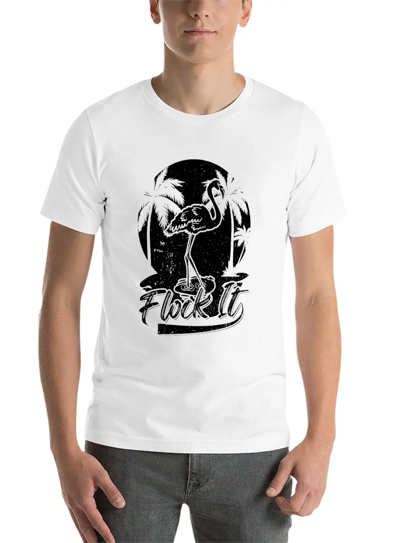 Flock It Flamingo Funny Flamingo Quotes Stylish Everyday T-Shirt – Unisex Basic Cotton Tee
