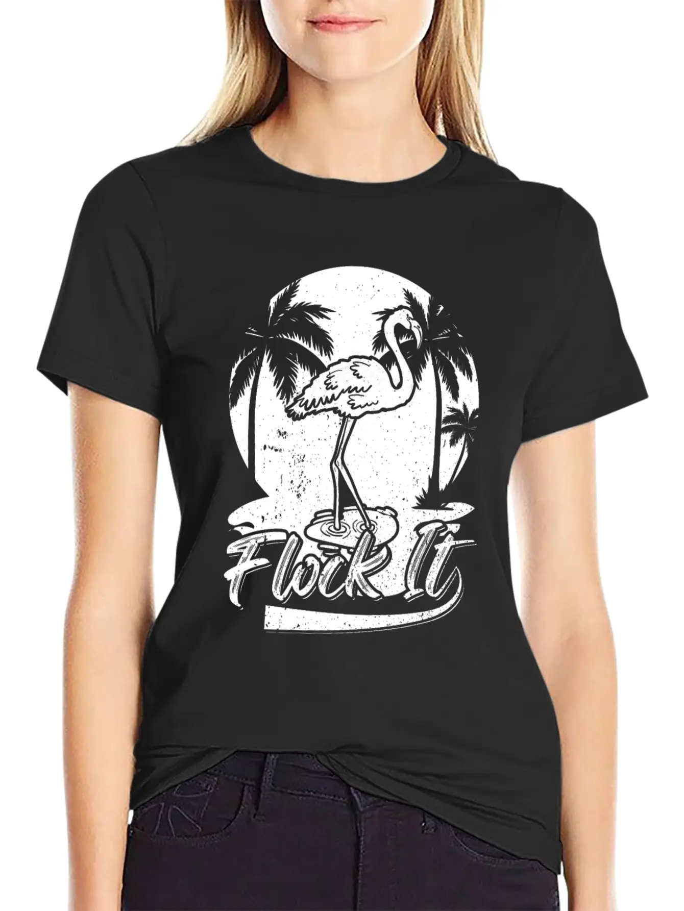 Flock It Flamingo Funny Flamingo Quotes Stylish Everyday T-Shirt – Unisex Basic Cotton Tee