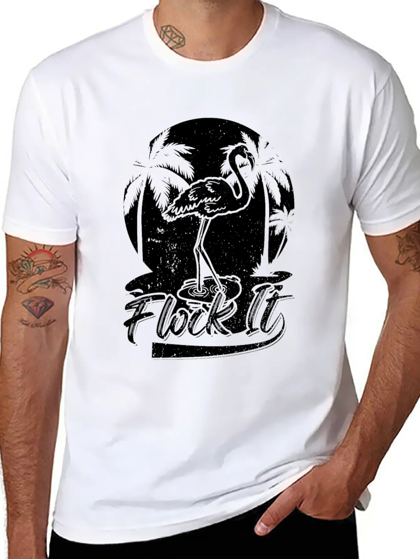Flock It Flamingo Funny Flamingo Quotes Stylish Everyday T-Shirt – Unisex Basic Cotton Tee