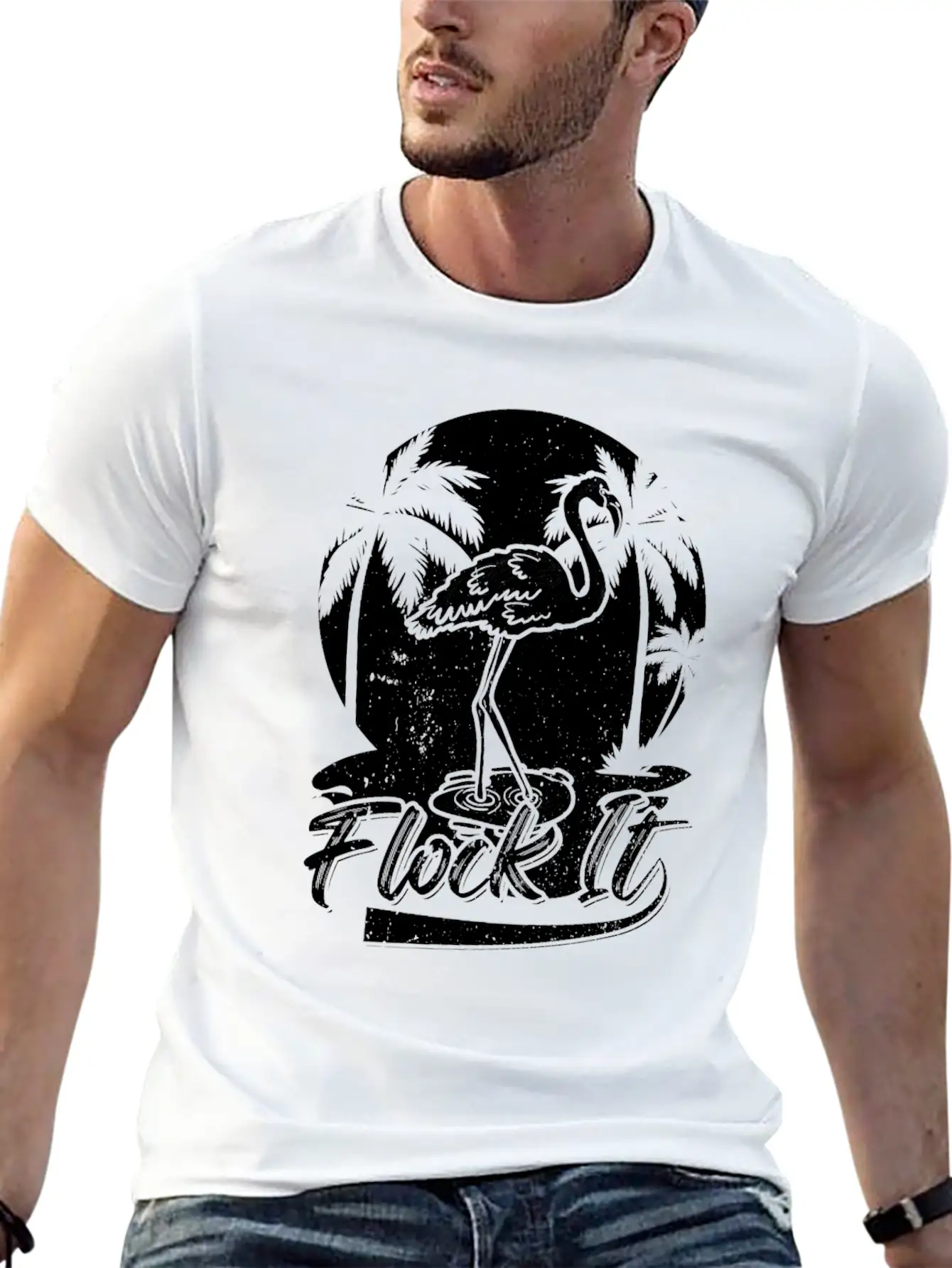 Flock It Flamingo Funny Flamingo Quotes Stylish Everyday T-Shirt – Unisex Basic Cotton Tee