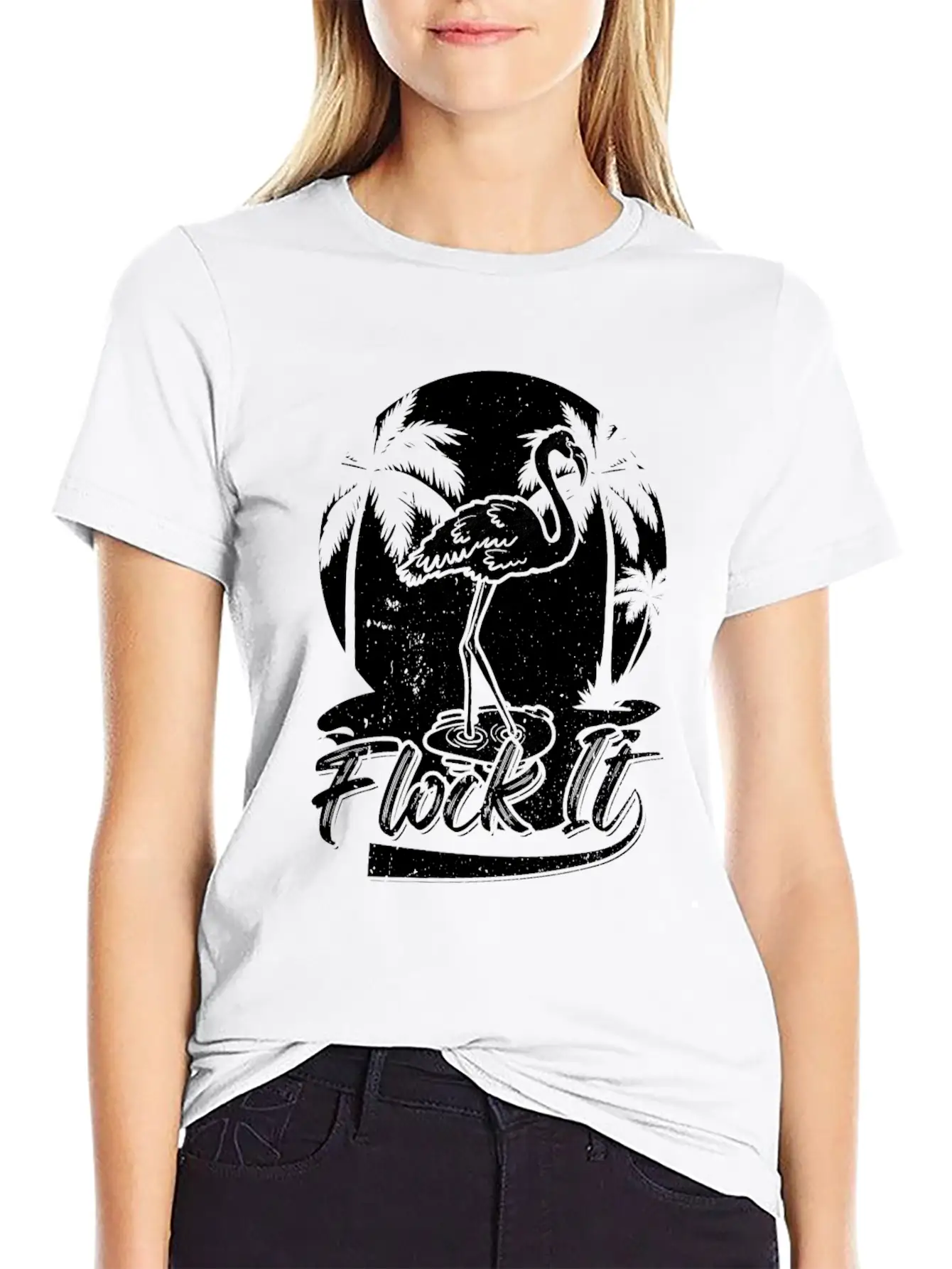 Flock It Flamingo Funny Flamingo Quotes Stylish Everyday T-Shirt – Unisex Basic Cotton Tee