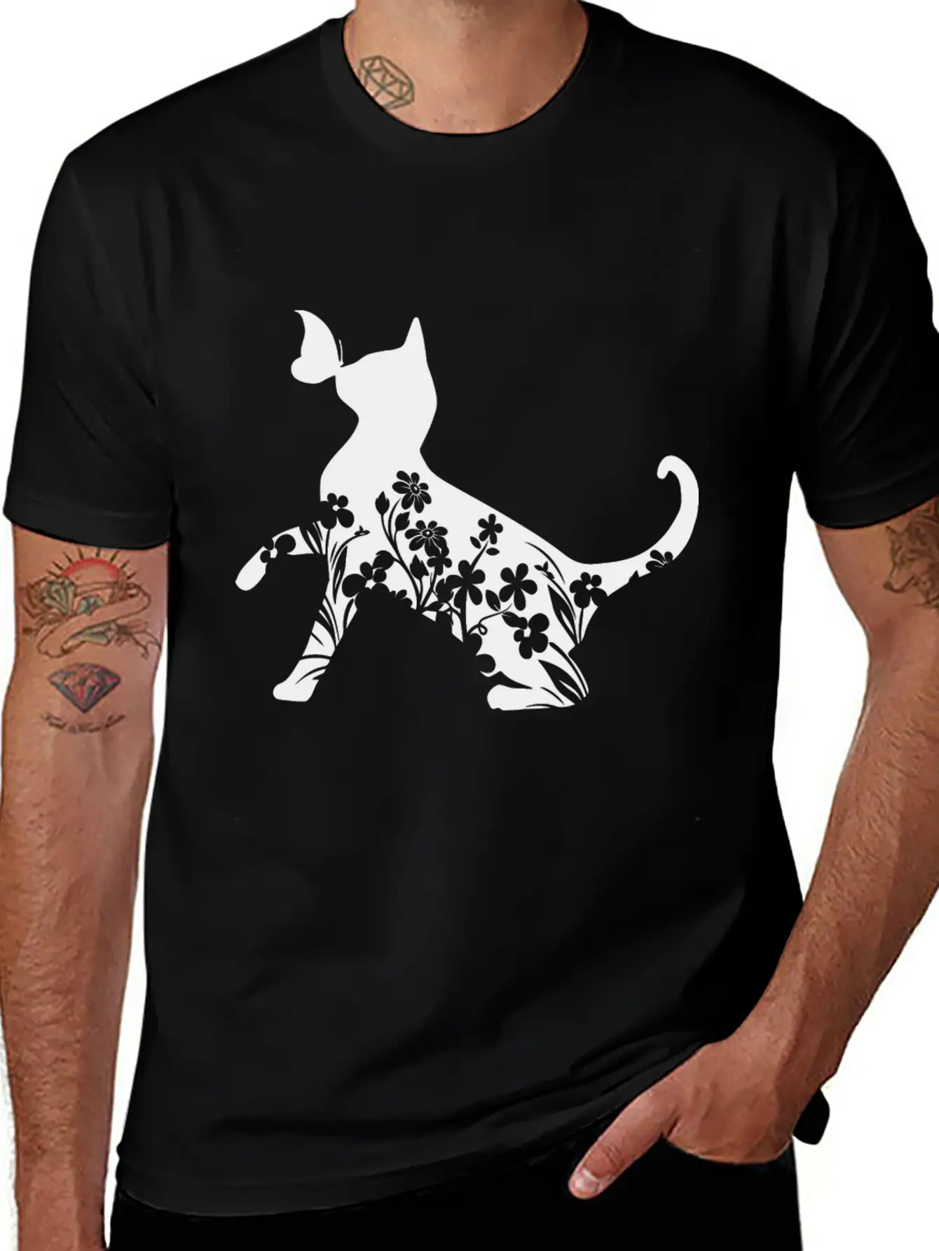 Floral Cat Mom Unisex Short Sleeve Soft Cotton T-Shirt – Casual Everyday Wear