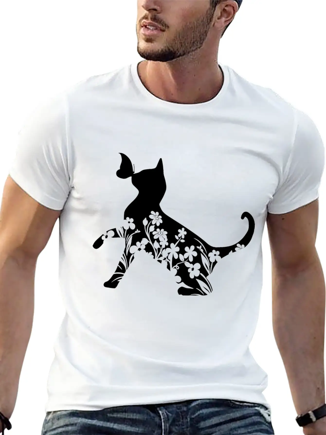 Floral Cat Mom Unisex Short Sleeve Soft Cotton T-Shirt – Casual Everyday Wear