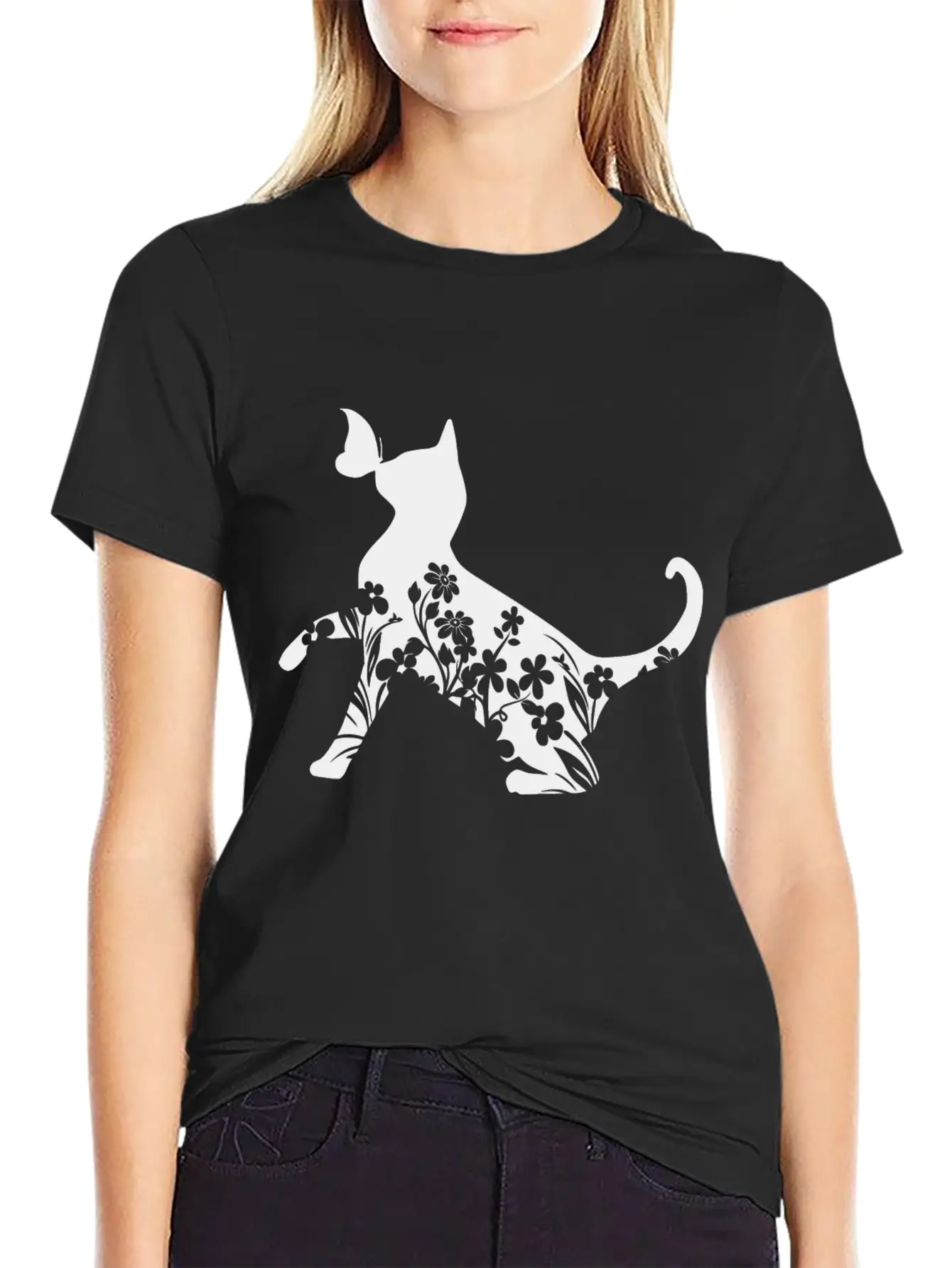 Floral Cat Mom Unisex Short Sleeve Soft Cotton T-Shirt – Casual Everyday Wear