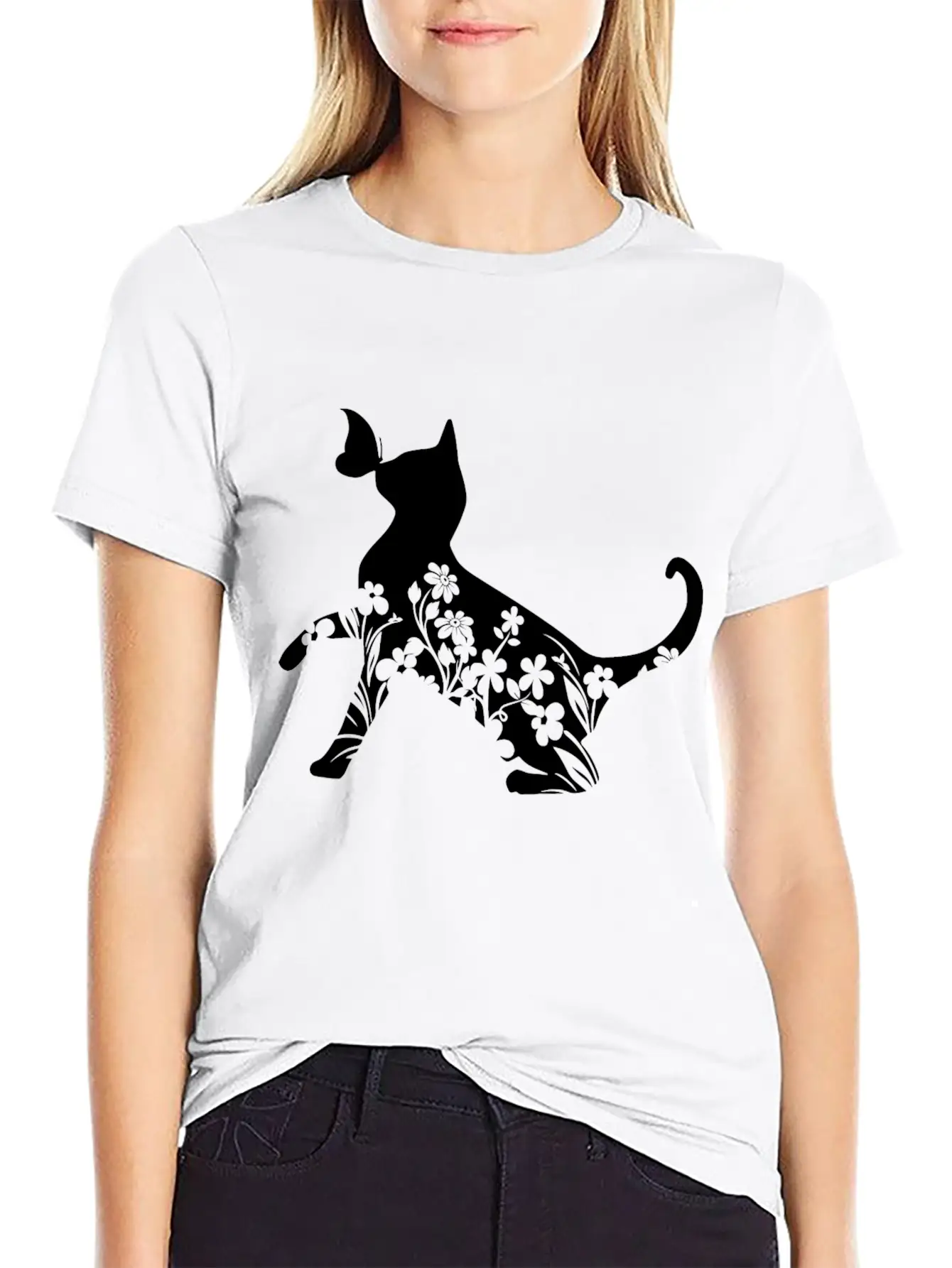 Floral Cat Mom Unisex Short Sleeve Soft Cotton T-Shirt – Casual Everyday Wear