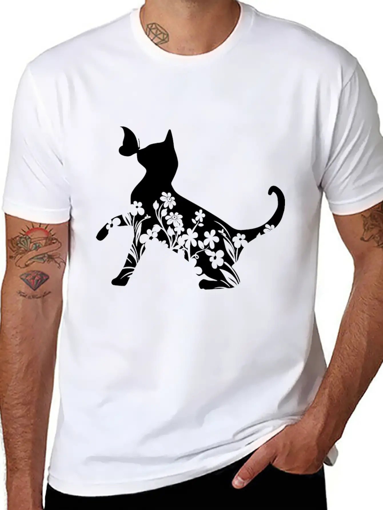 Floral Cat Mom Unisex Short Sleeve Soft Cotton T-Shirt – Casual Everyday Wear