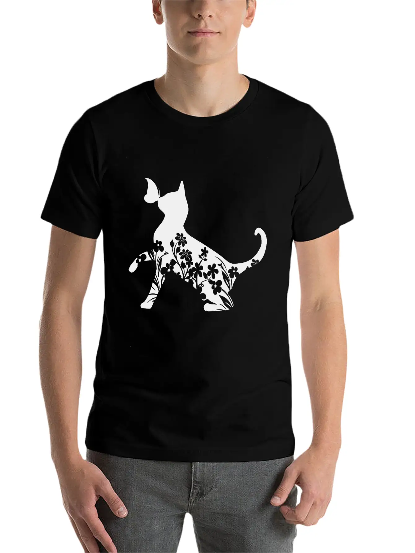 Floral Cat Mom Unisex Short Sleeve Soft Cotton T-Shirt – Casual Everyday Wear