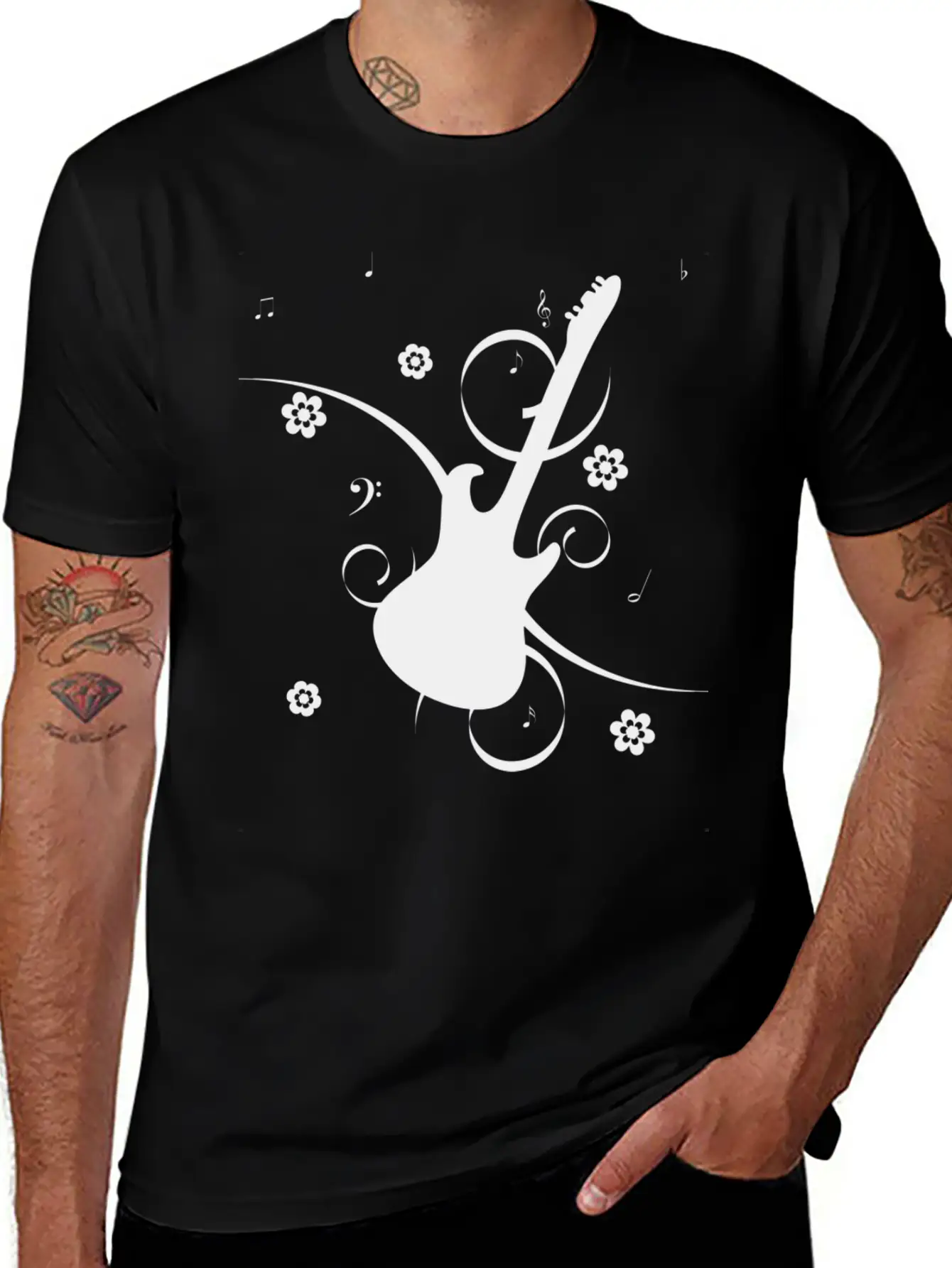 Floral Gitarre Essential Unisex Summer Tee – Soft Cotton Casual Fit